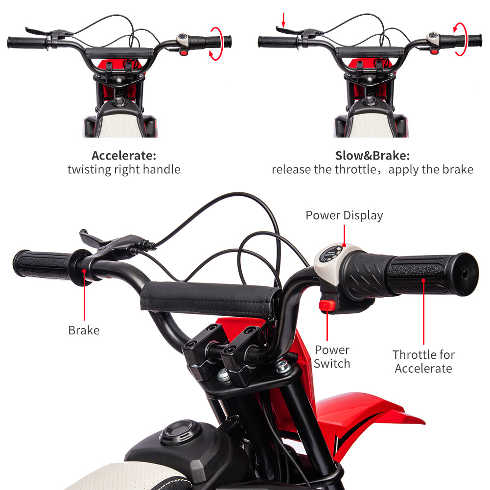 Kids Ride On Motorcycle 24V Battery-Powered Off-road Motorcycle 250W Motor