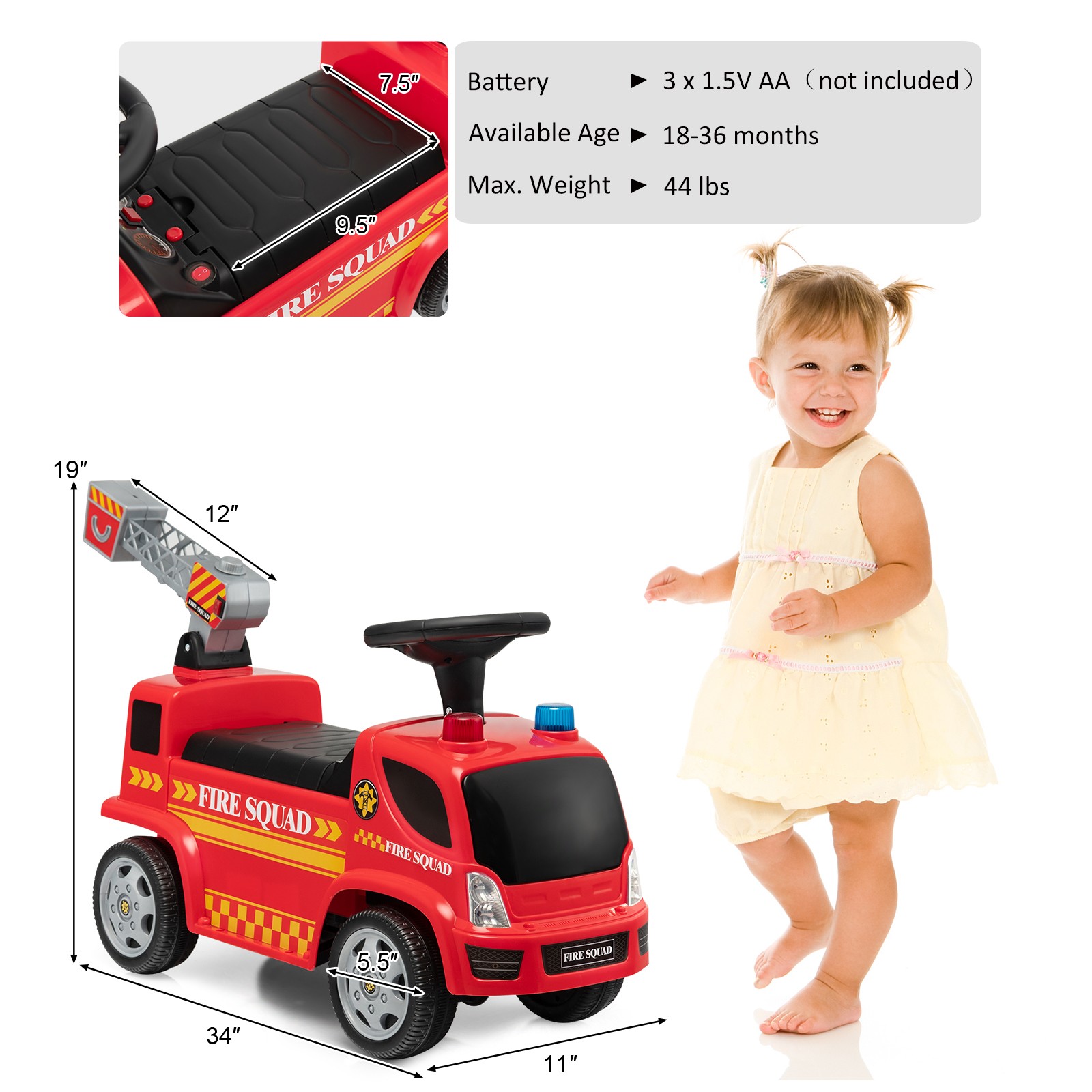 Kids Ride on Fire Truck with Bubble Maker Toddler Sliding Walking Push Car Red