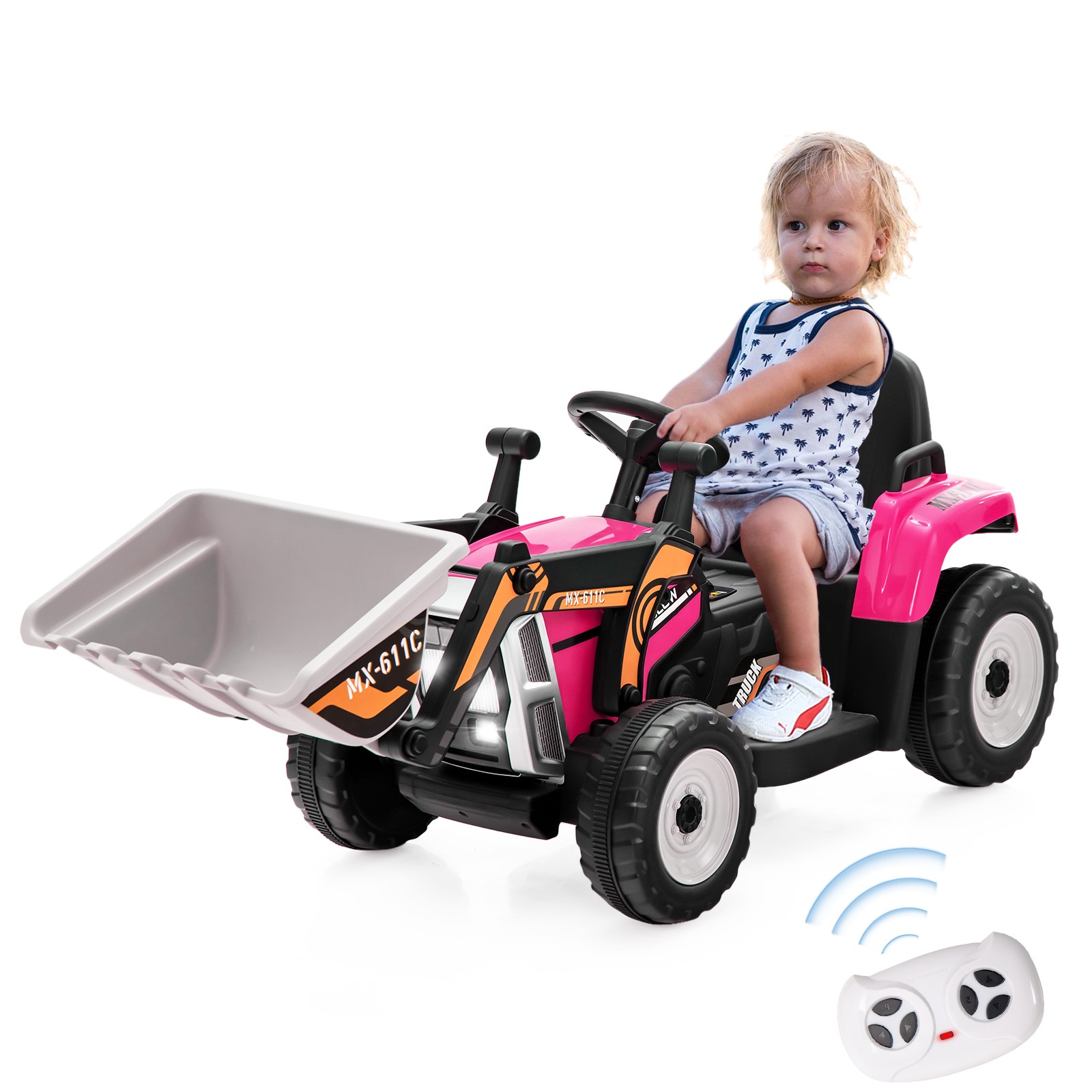 Kids Ride On Excavator Digger 12V Electric Tractor RC w/ Digging Bucket Pink