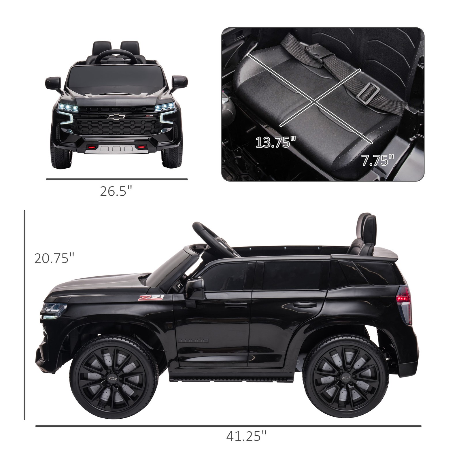 Licensed Chevrolet Tahoe Ride On Car w/ Remote Control Lights, Black