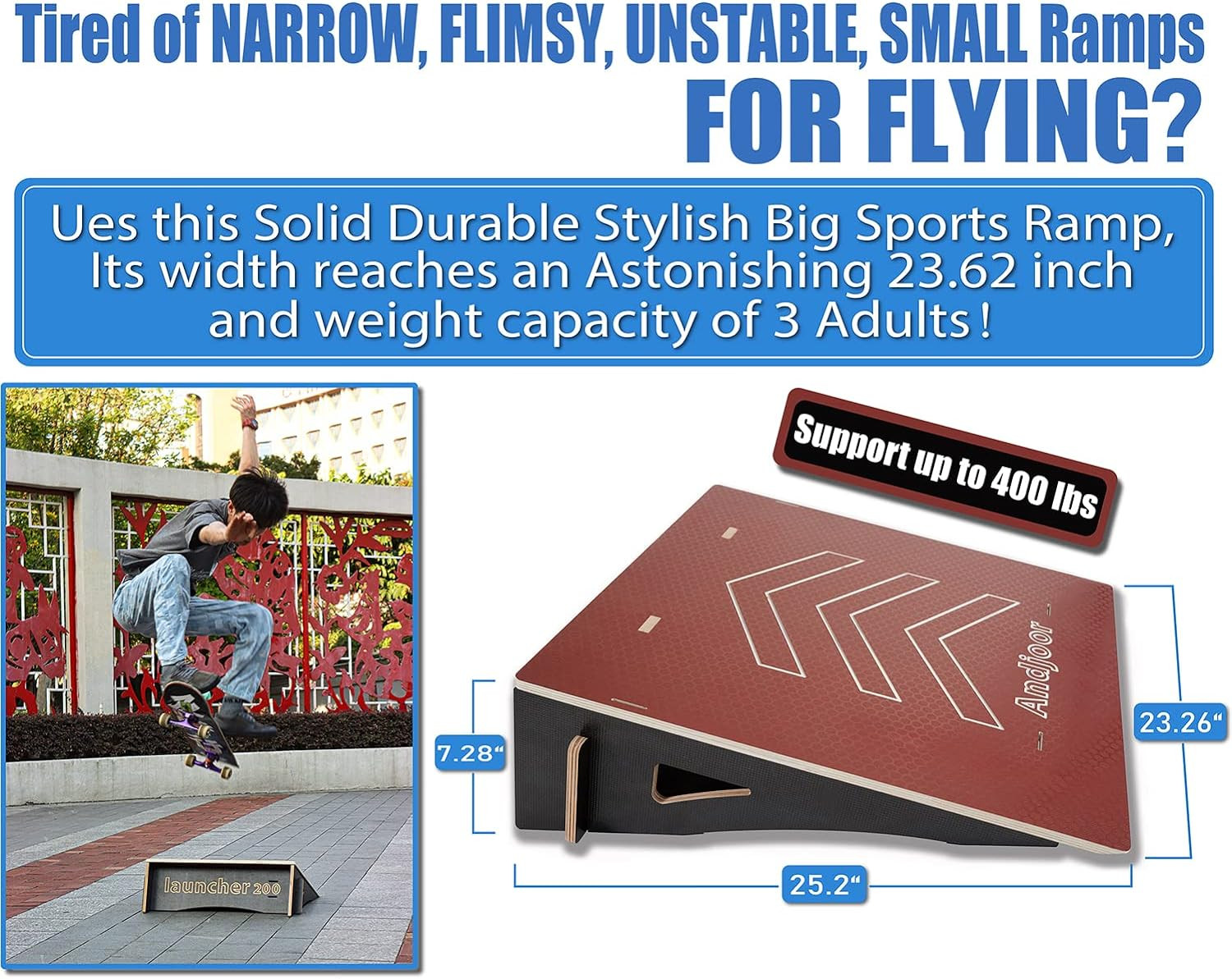 Kids Jumping Ramp for Skateboard, Bike, Scooter, BMX, RC Car and Dirt Bike, 25.2