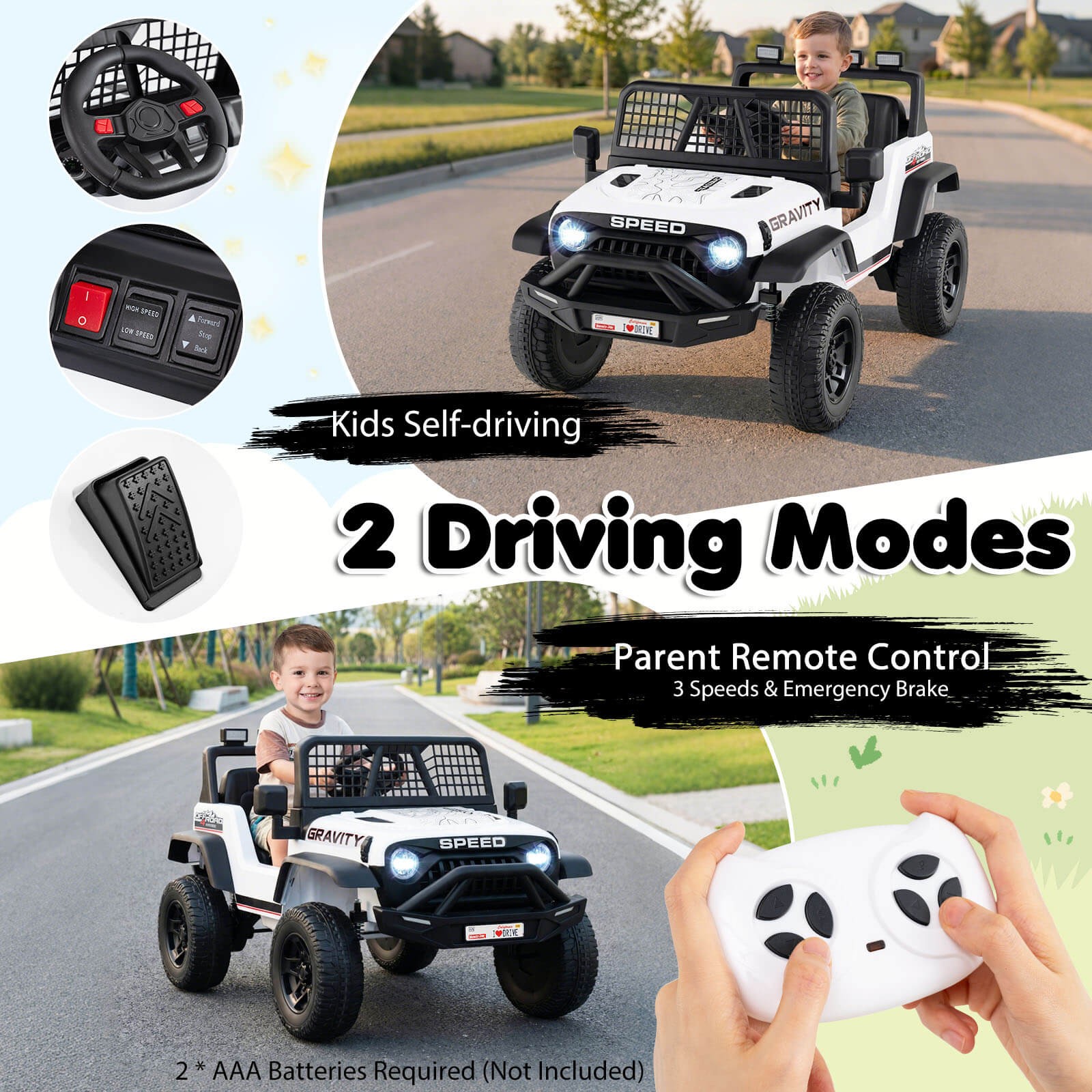 24V Ride On Car w/Remote Control Music LED Headlights Spring Suspension for Kids