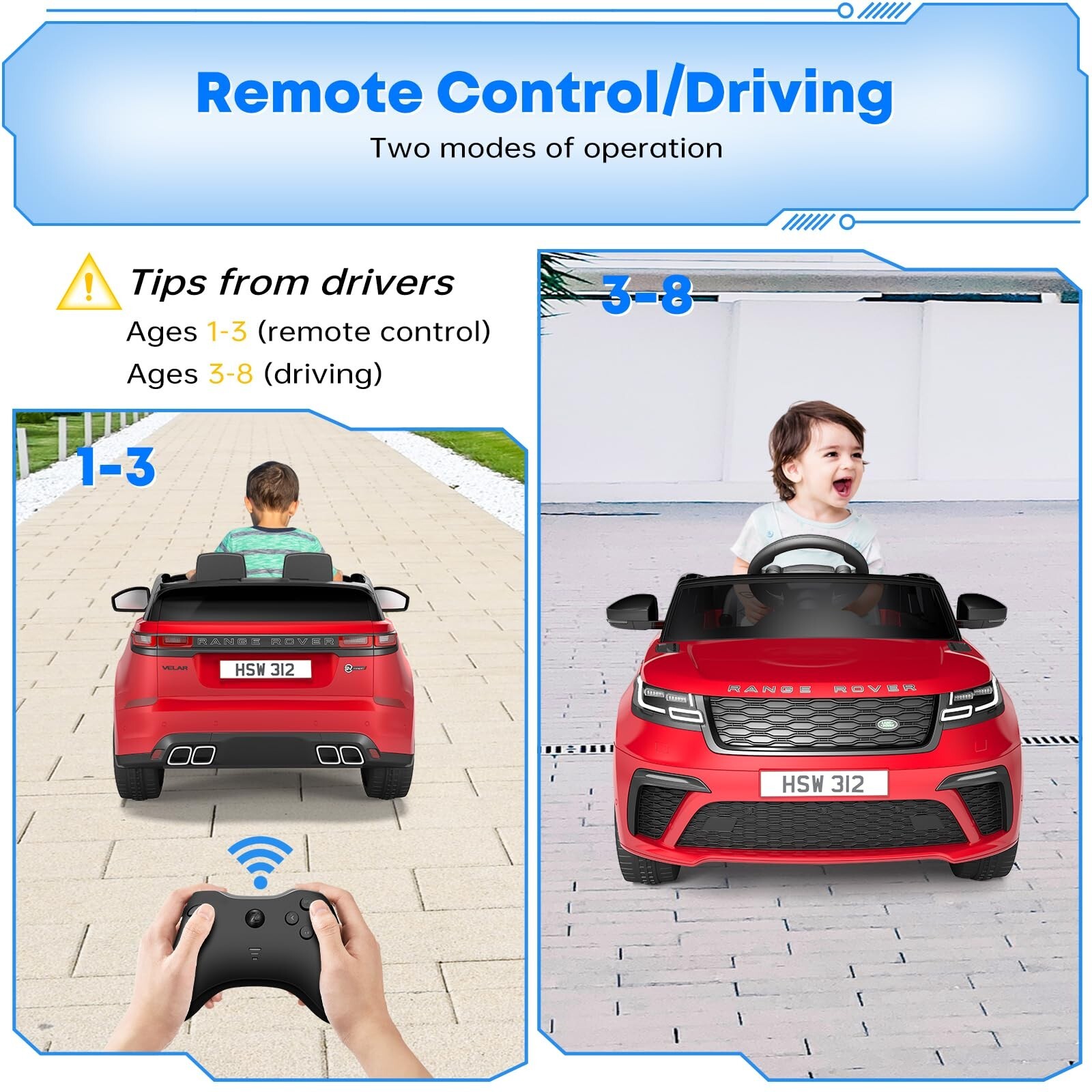 Ride on Car for Kids 12V Land Rover Licensed Battery Electric Toys with Remote