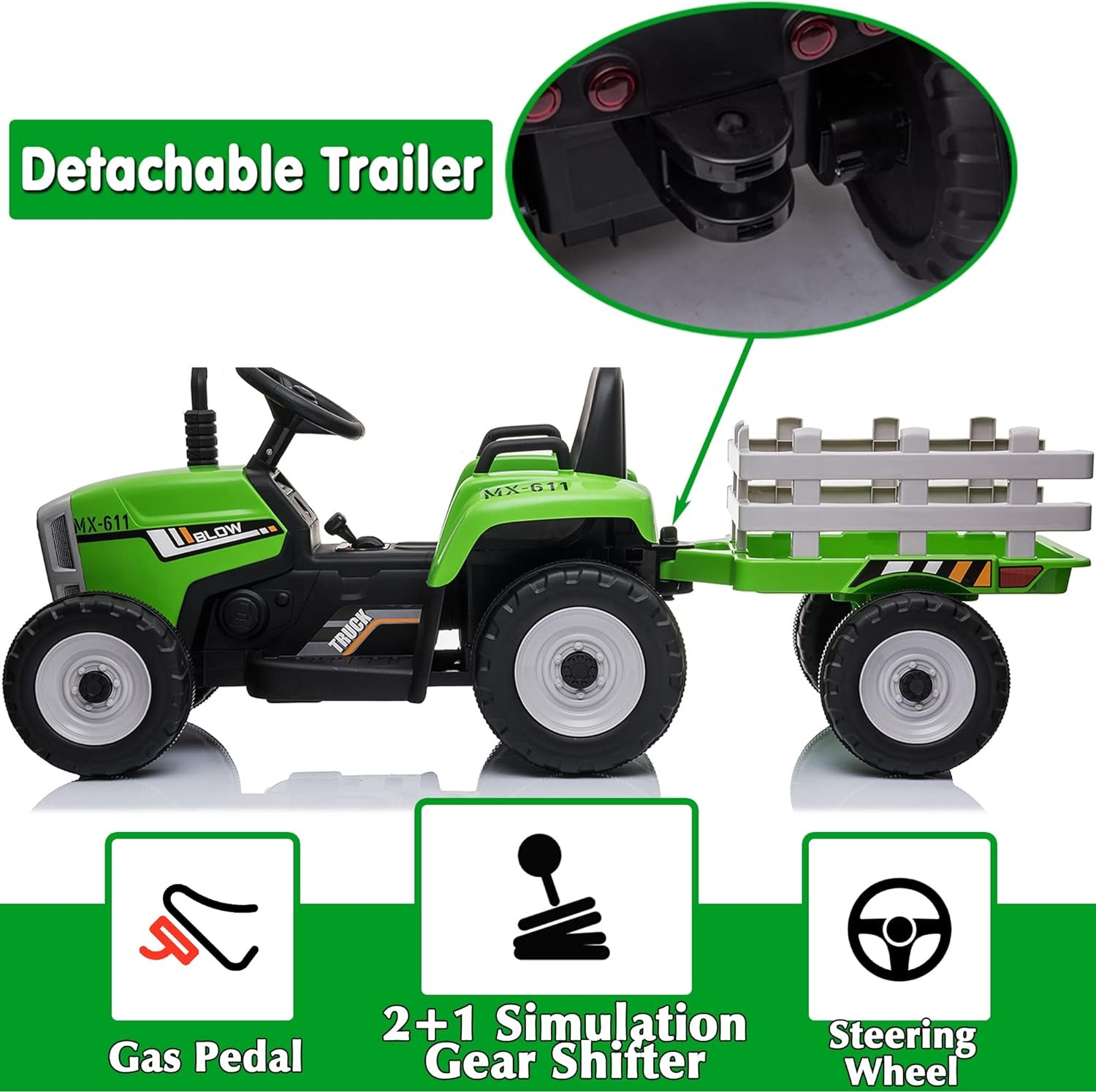 12V Kids Ride On Tractor Car with Trailer Electric Vehicle Toy w/ Remote Control
