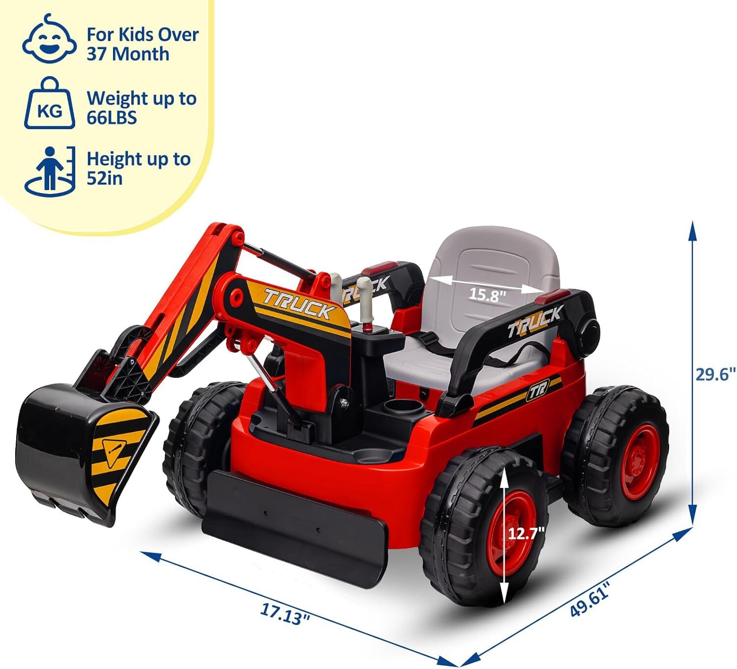 4WD Electric Excavator Toy, 12V Battery Powered Truck Digger With Remote Control