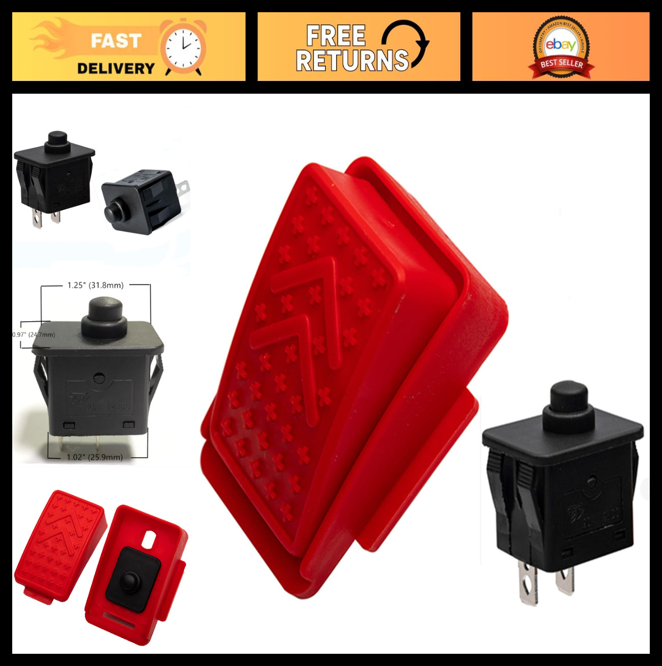 6V 12V 24V Foot Pedal Switch for Kids Ride-On Cars, Electric Vehicle Accelerator