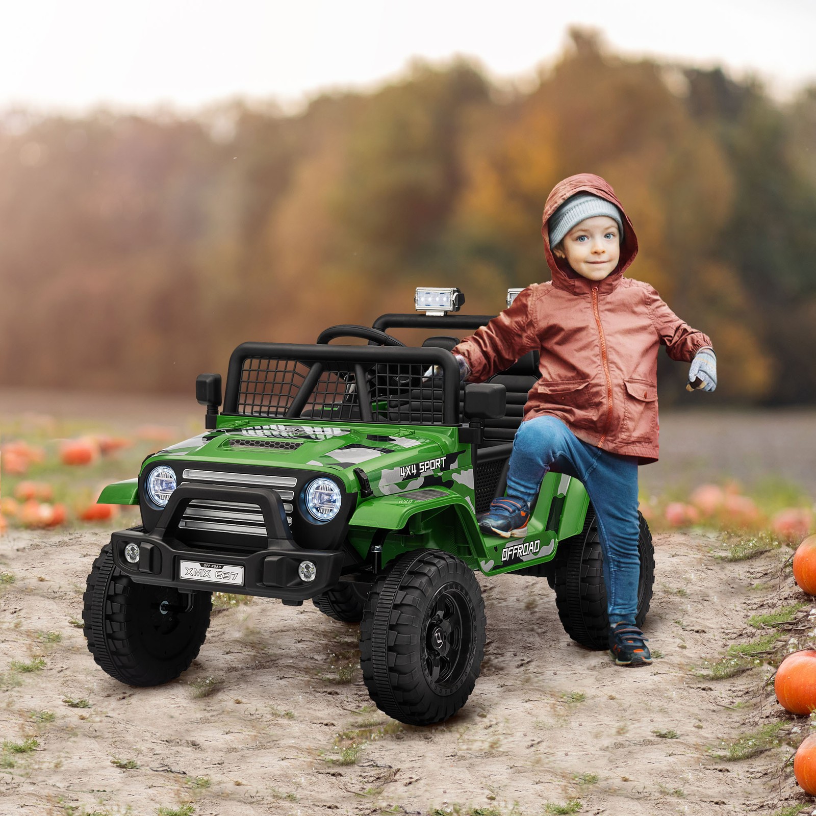 12V Ride on Car, Ride on UTV Truck w/ 4 Suspension Wheels, Green