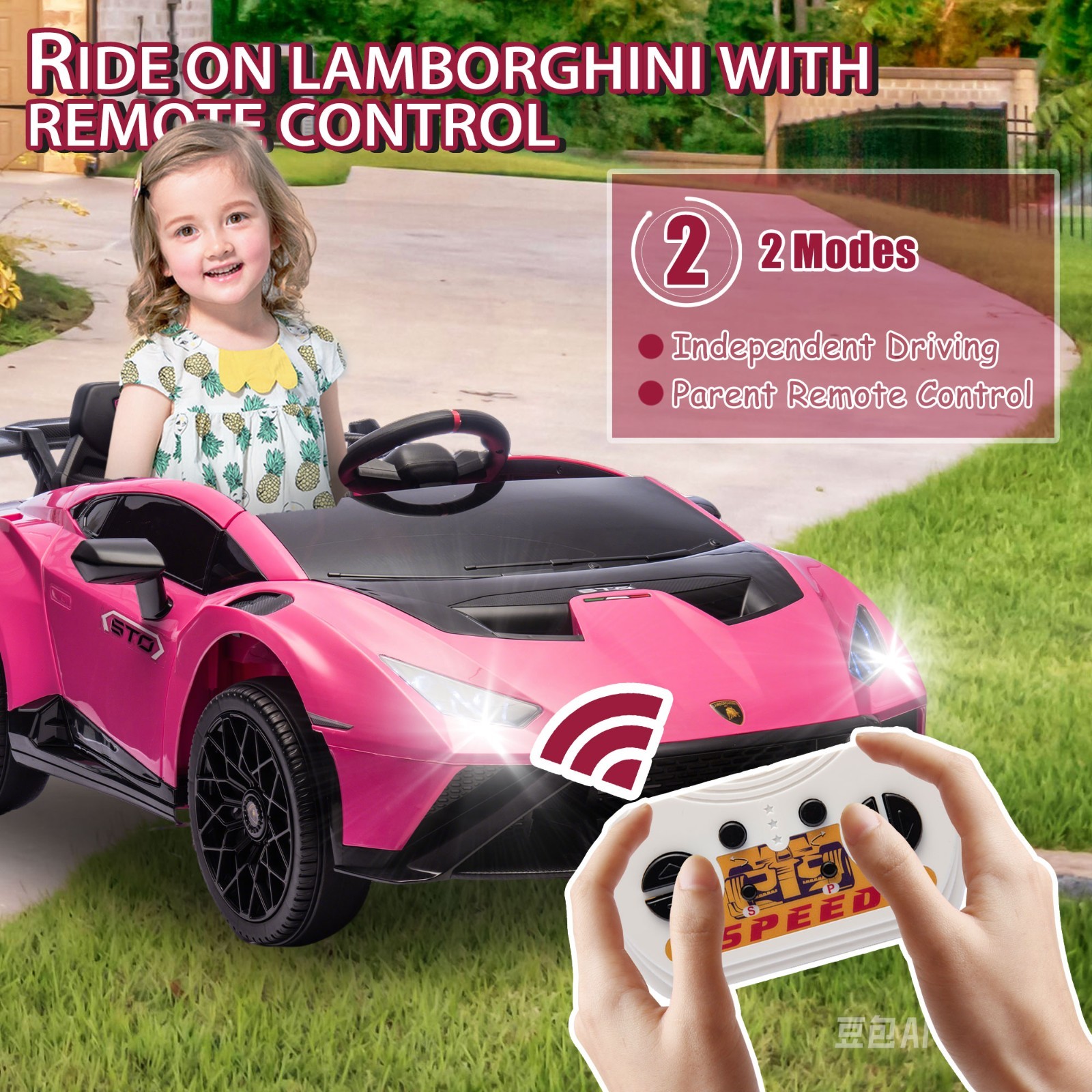 24V Kids Electric Car Ride On Drift Lamborghini Licensed STO Toys w/Remote, Pink