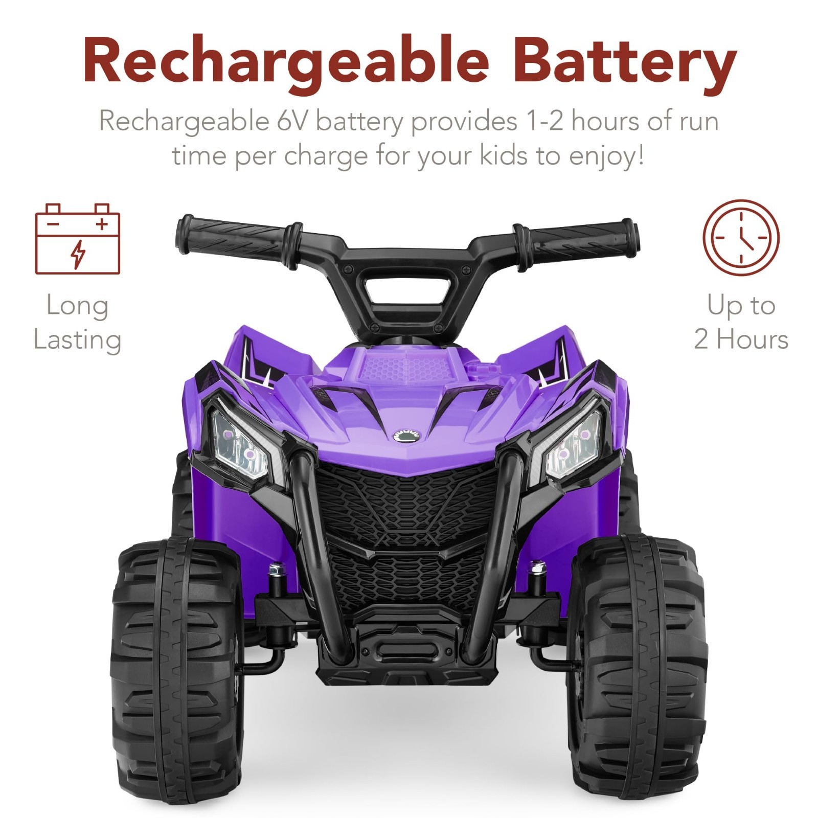 6V Kids Ride On ATV Quad 4-Wheeler Play Car, Treaded Tires, Push-Button, Purple