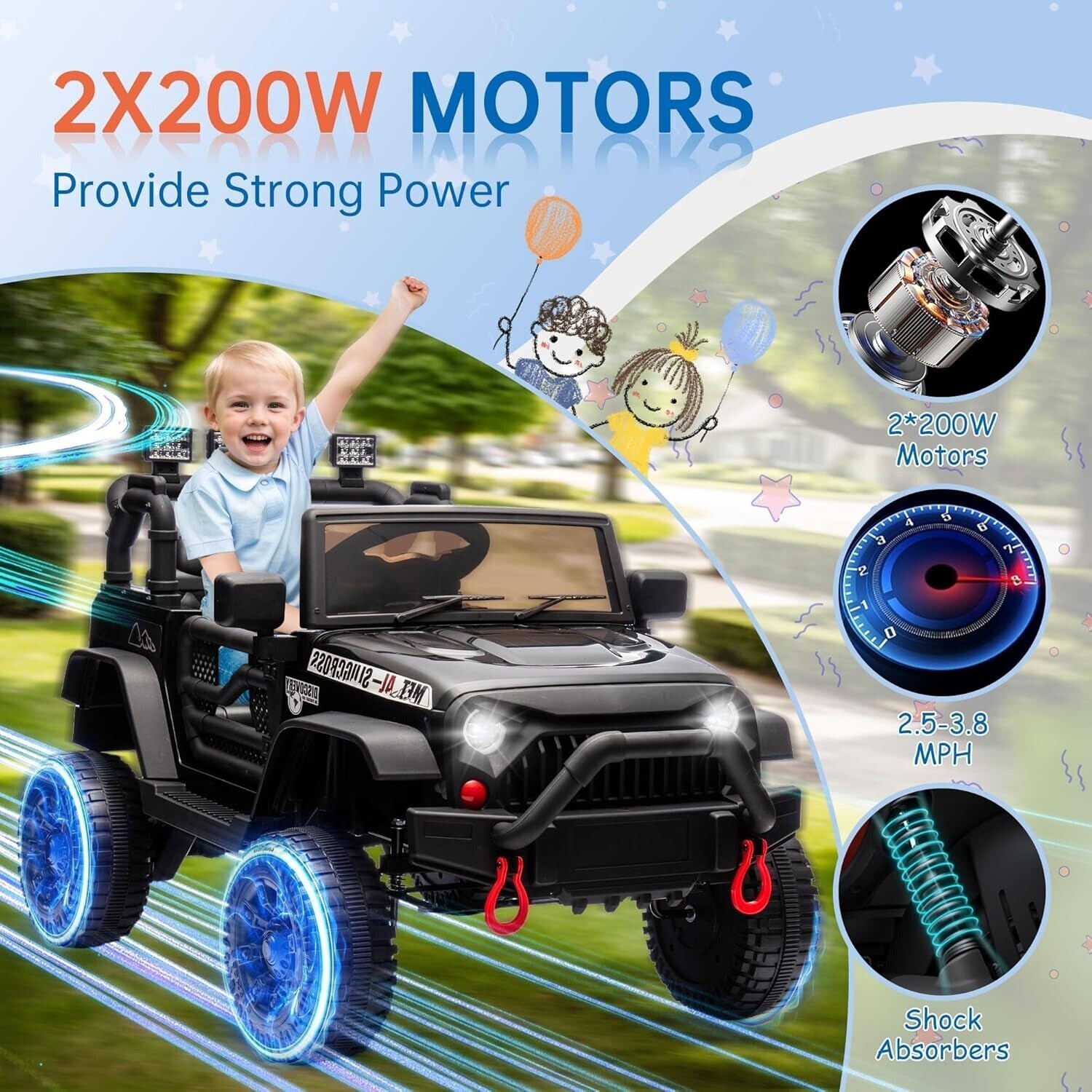 24V Ride on Car 400W Electric Jeep Toy Four Wheel Suspension w/ Remote MP3 Black