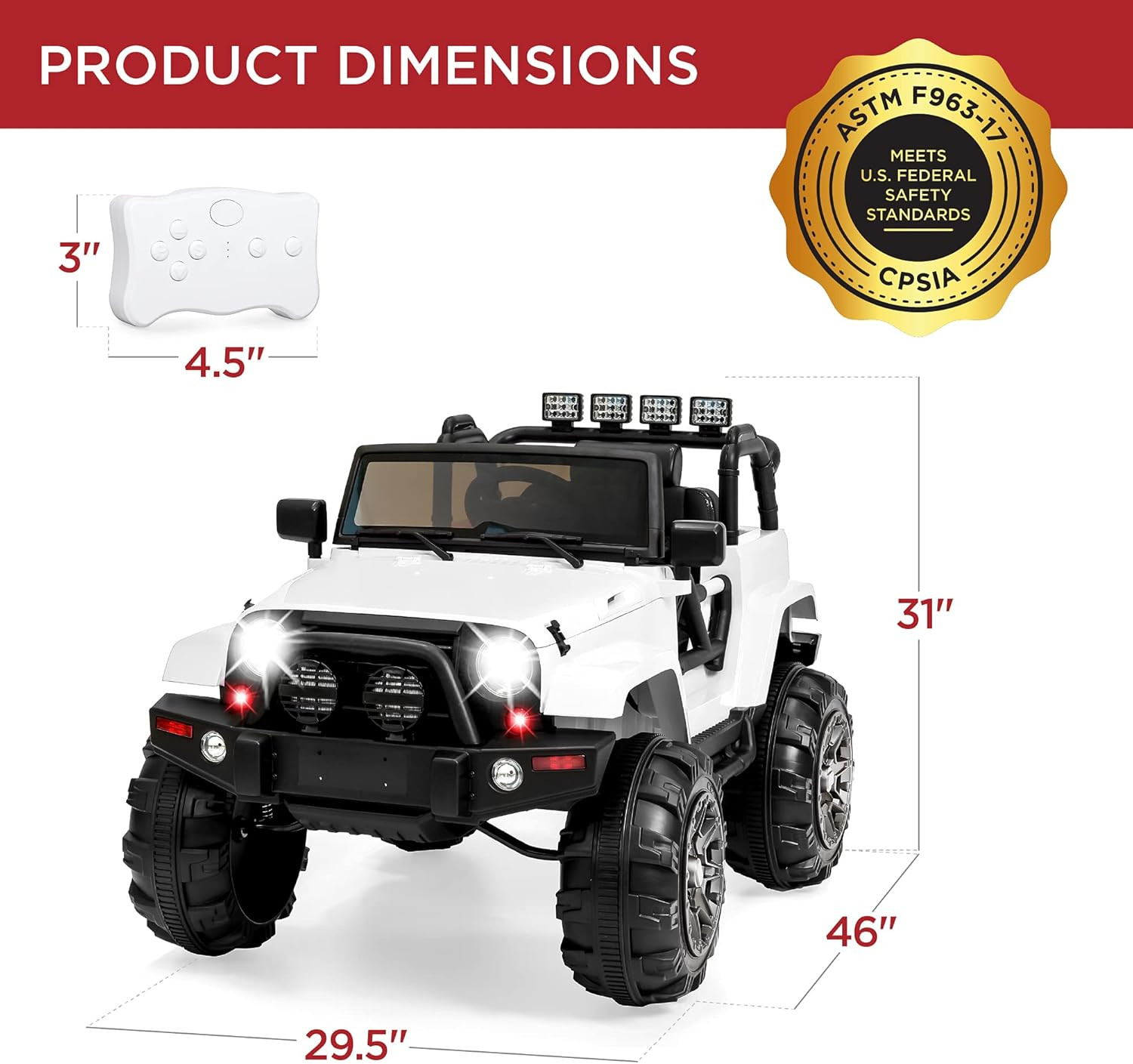 Jumbo 12V Kids Electric Ride-On Car with Remote Control – White