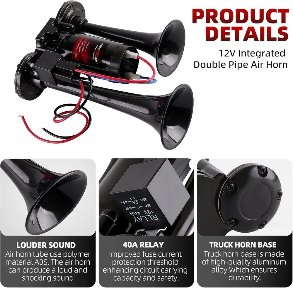 Air Horn for Car/Trucks, 150dB Super Loud Train Horn,with All-in-One 12V Air Com
