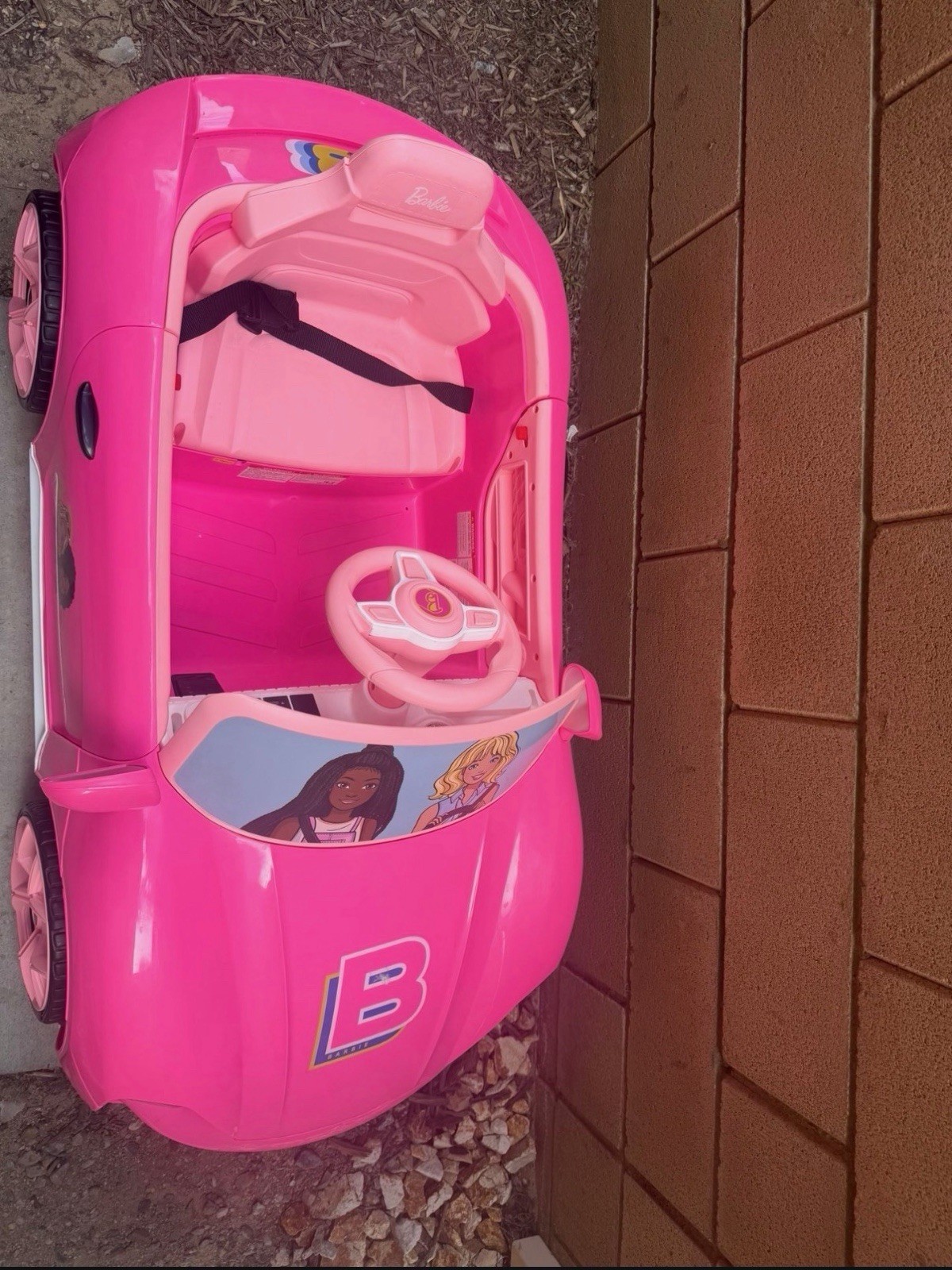 Barbie Pink Battery Ride-On Convertible Car w/ Belt & Steering Wheel
