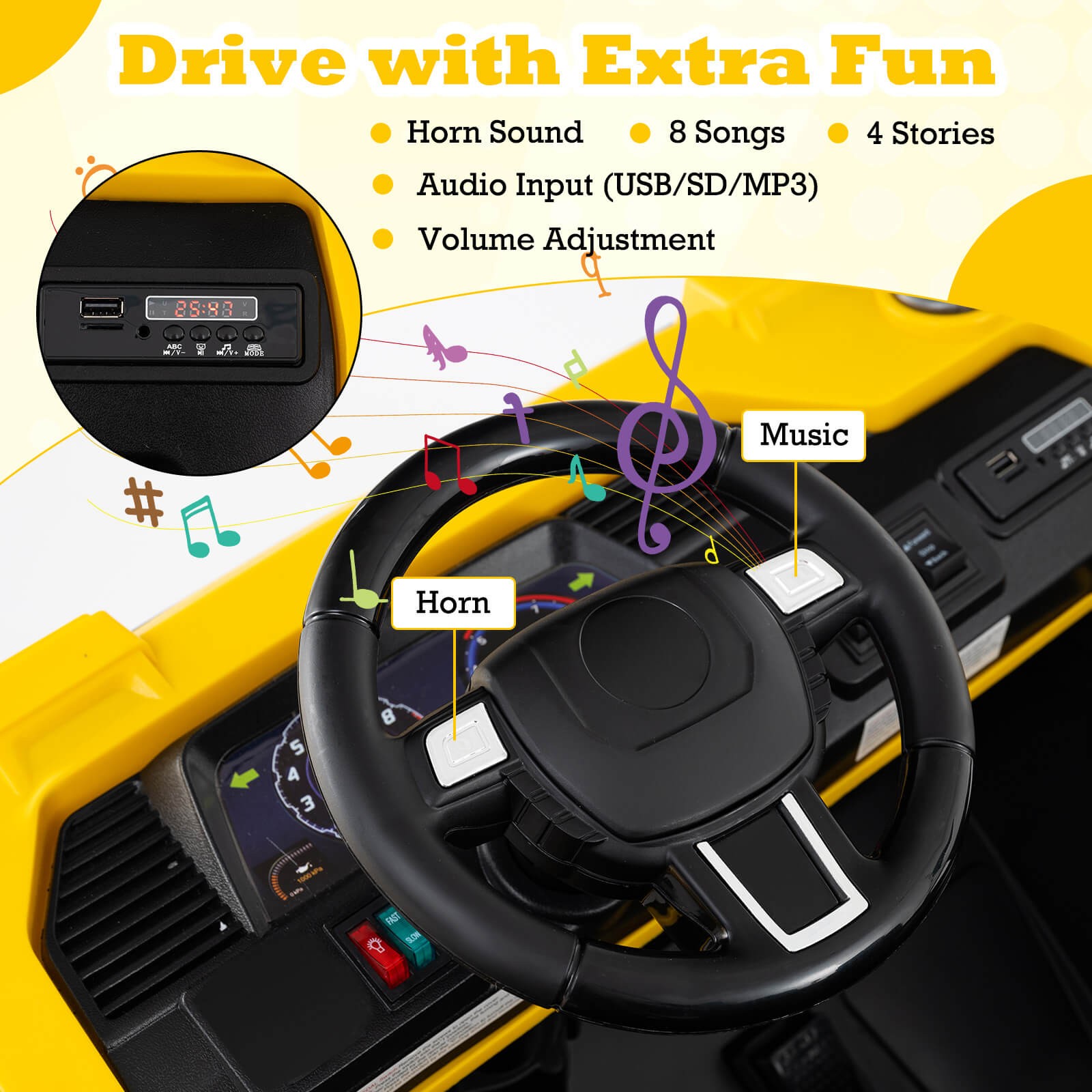 24V Ride On Excavator, 4WD Electric Truck Construction Vehicle w/Remote Control