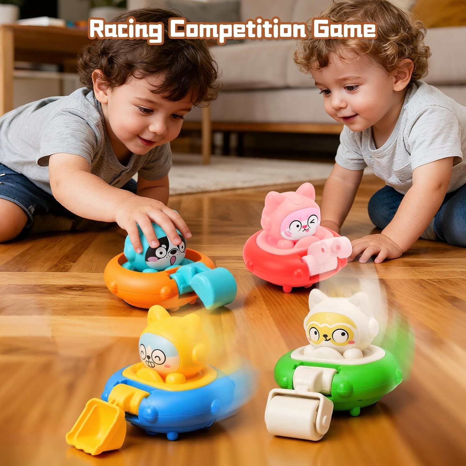 4 PCS Push and Go Friction Car Set for Ages 18m+ – Safe Toddler Racing Toys