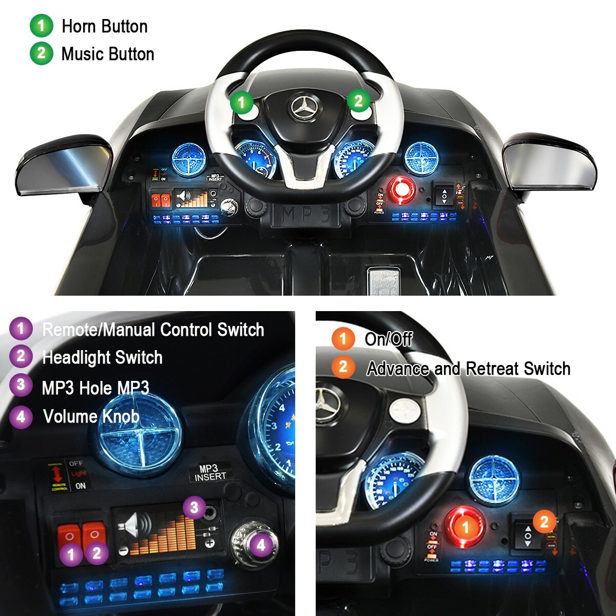 New Mercedes Benz SLS Kids Remote Control Ride on Car with MP3 Black