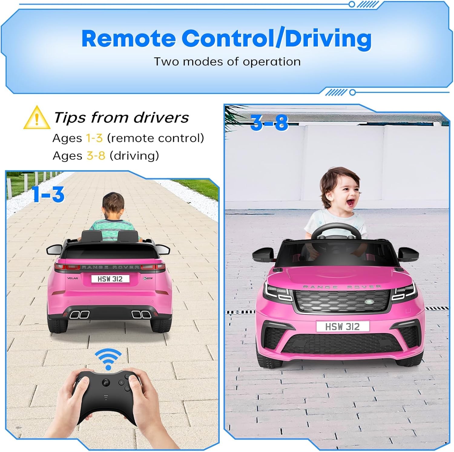 Kids Electric Car with Remote Control,4.5AH Battery,2 Motors,3 Control Modes