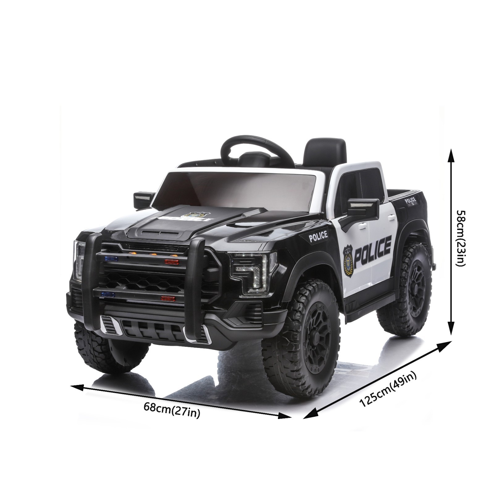Kids Ride On Police Car 12V Dual Motors Remote Control Music Lights
