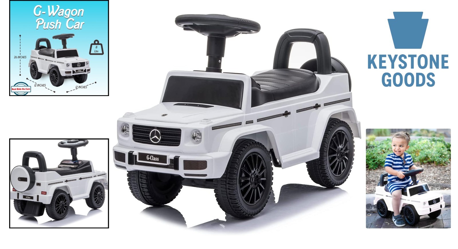 Kids Mercedes G-Wagon Ride On with Lights, Horn & Storage