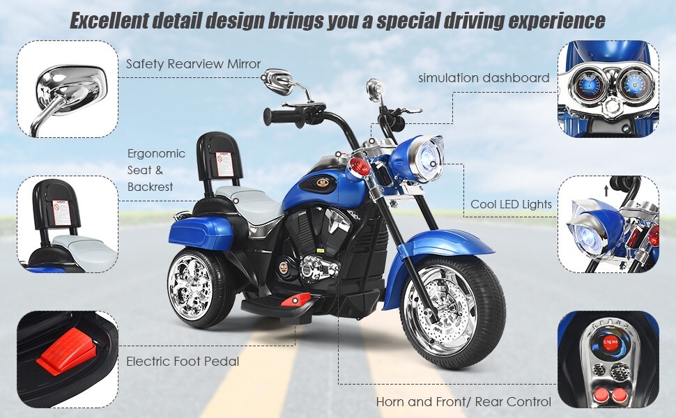 6V Toddler Electric Motorbike In/Outdoor Kids Ride On Toys W/ Horn & Headlights