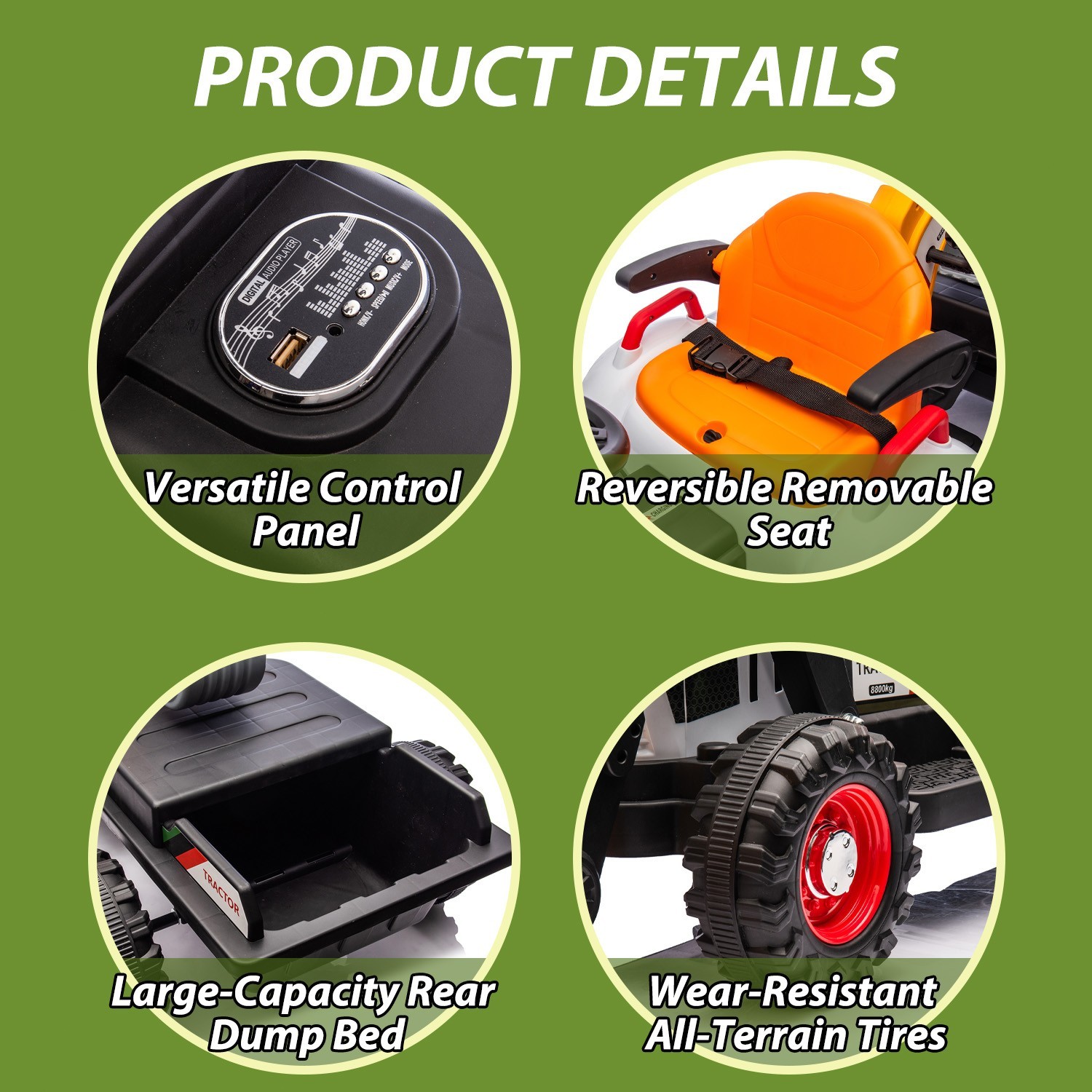 24V Kids Ride on Tractor 4-in-1 Excavator Dump Truck W/Remote 3-Speed Adjustable