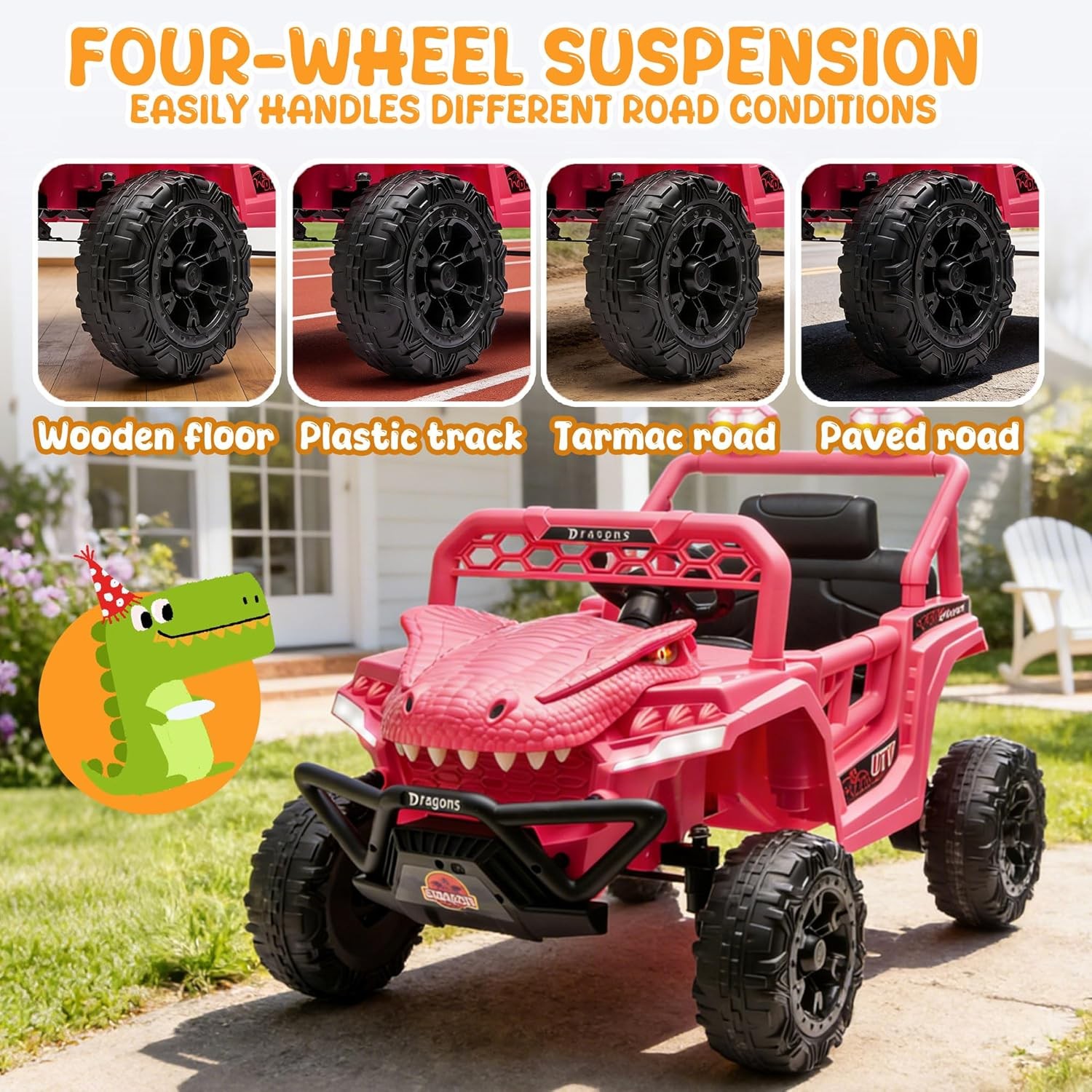 12V Dinosaur Ride On UTV Kids Electric Vehicle with Parent Control 3 Speeds 6…