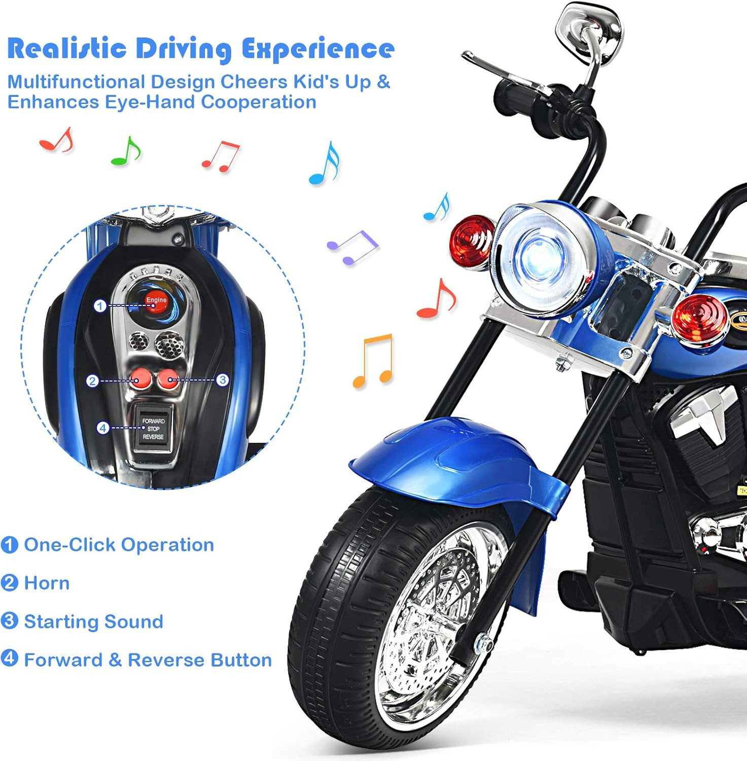 Electric Child Motorcycle Chopper Style Battery Powered Bike Motor Ride On Toy