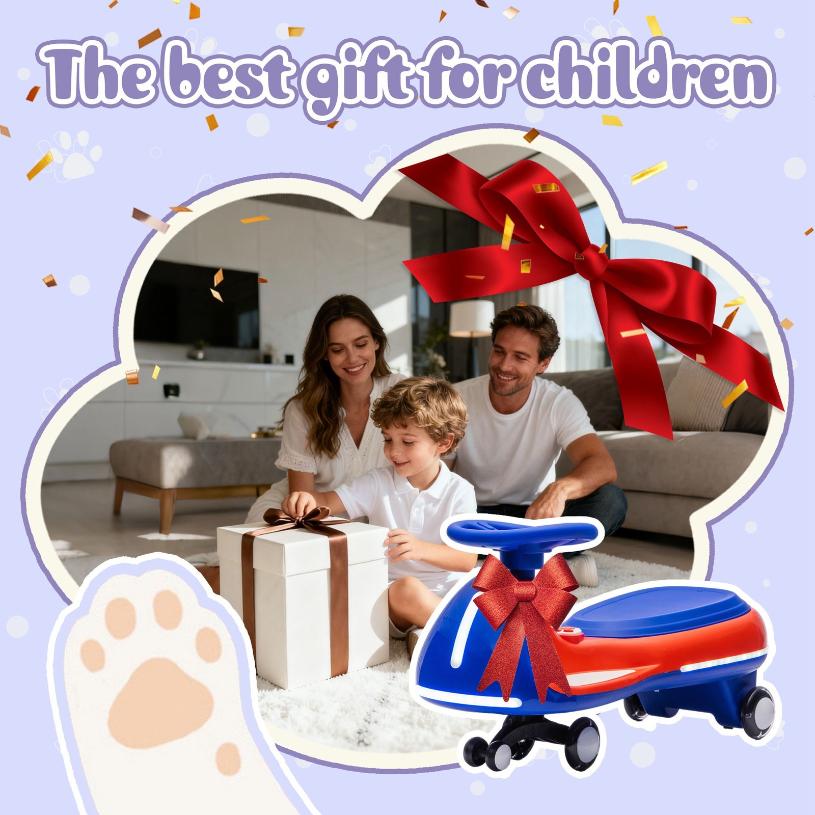 12V Electric Wiggle Car with Pedals Wireless Music Ride On Toy Car for Kids 3-8