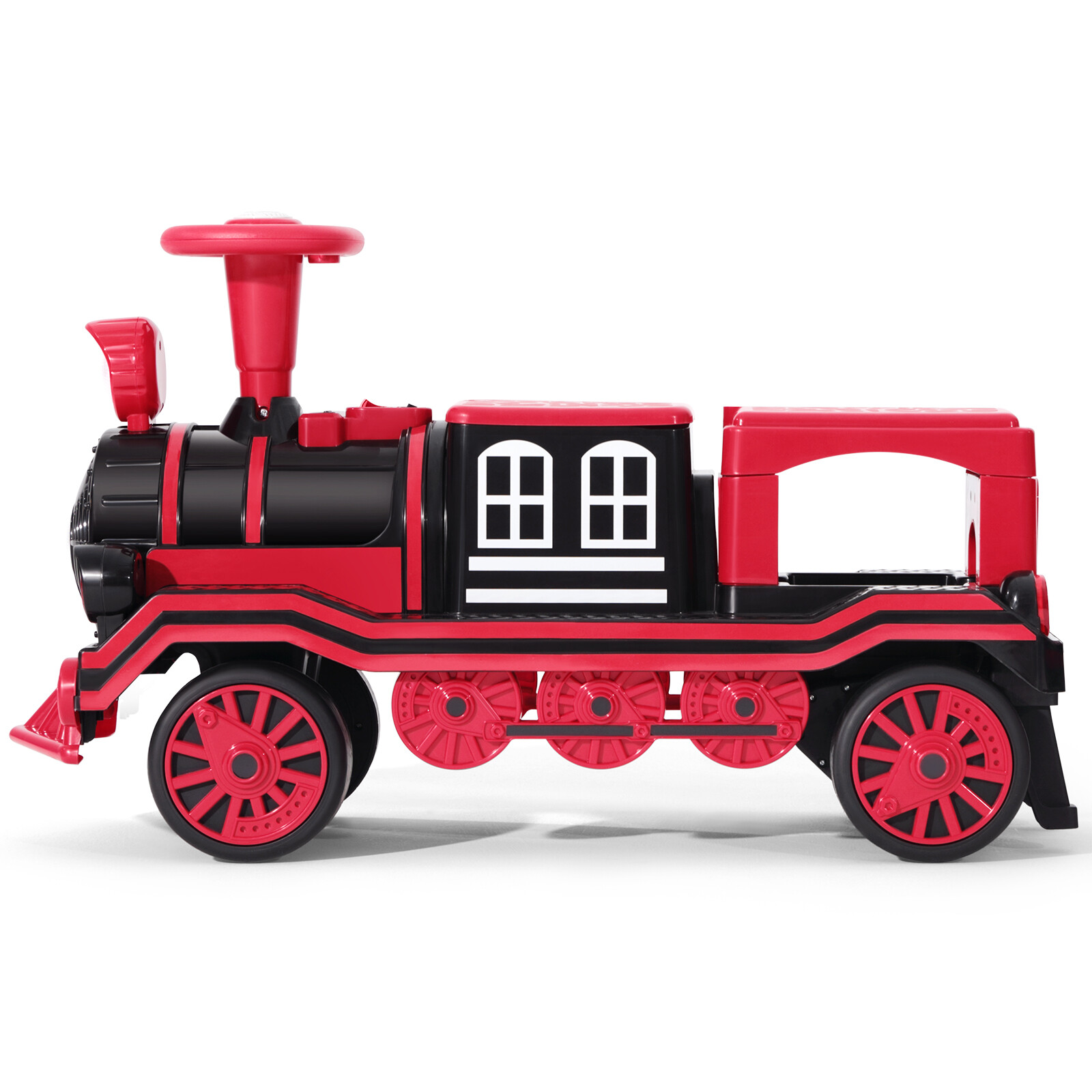 Large 2-Seater Red 12V Battery Kids Ride On Train w/2 Speed,Music,Lights,Storage