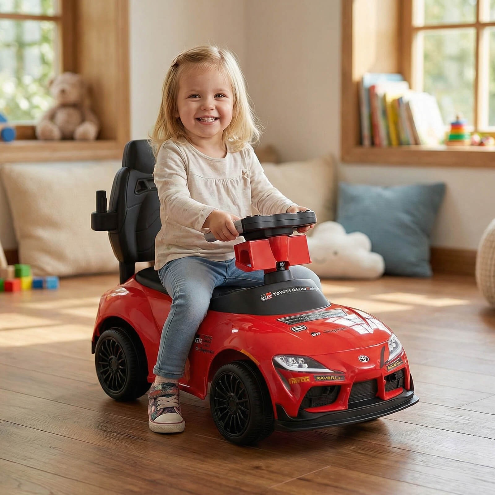 Toyota Licensed Ride on Push Car w/Parent-Control Handle Music Safety Guardrail