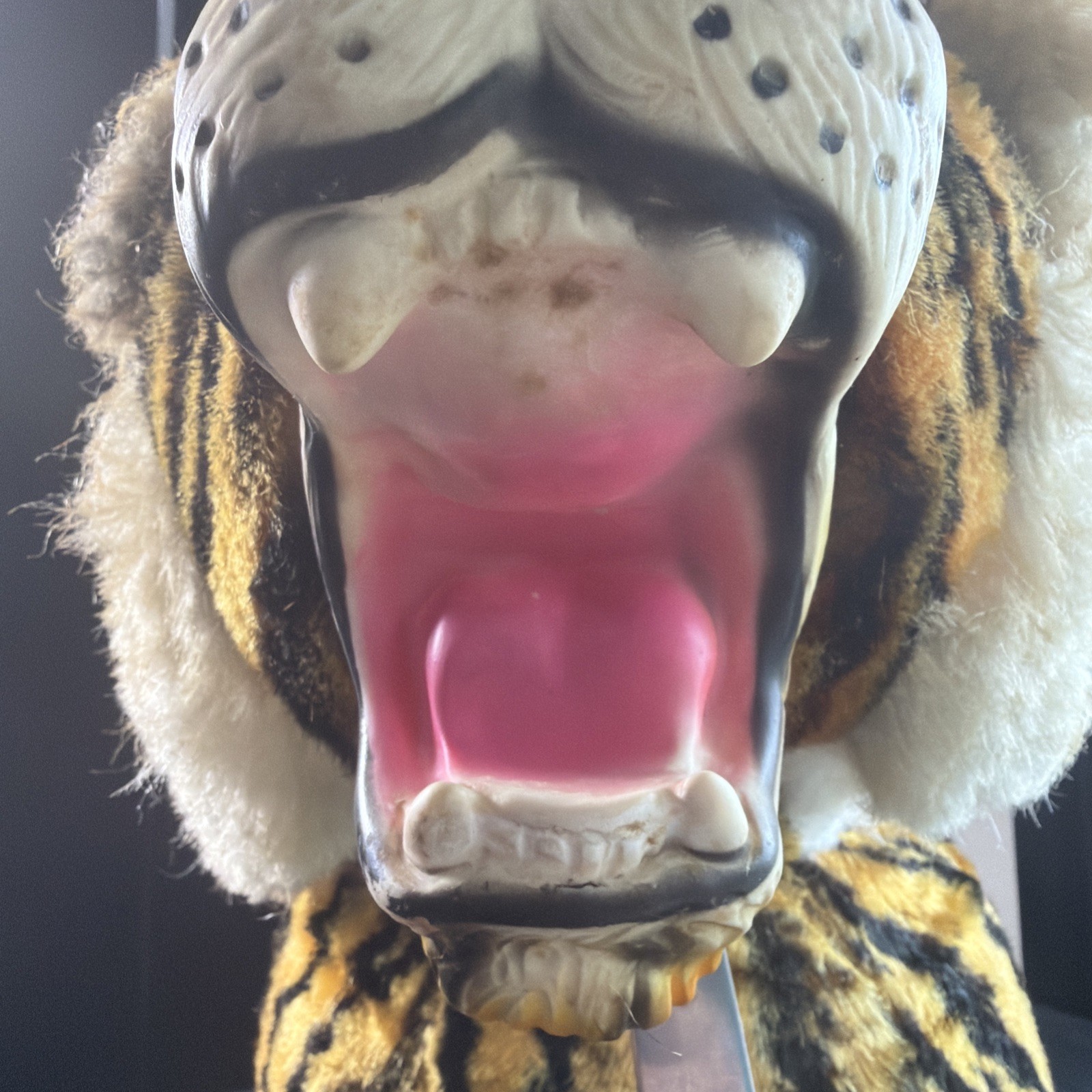 Rare Vintage Tiger Ride On Kids Toy On Wheels Green Eyes Neck Needs Work