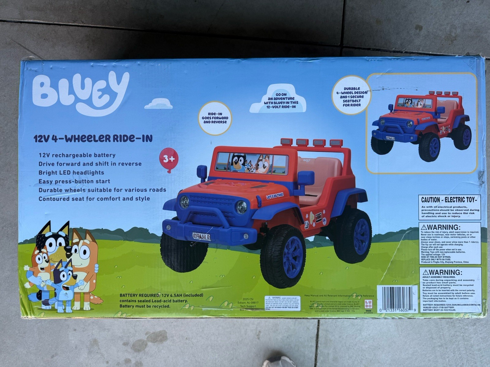 Bluey Ride On Jeep 4 Wheeler 12V Ride in W/Working Headlights! Brand New In Box