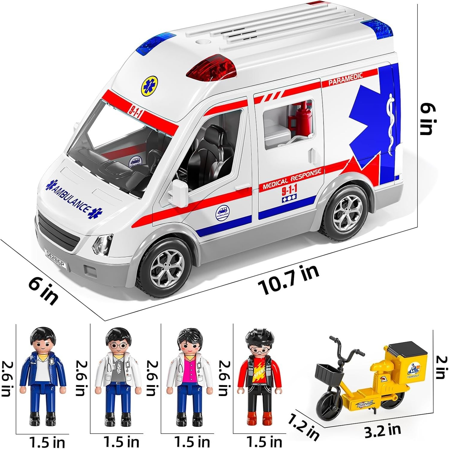 Kids’ Friction Powered Ambulance Truck with Figures & Sound Effects – Ages 3-8