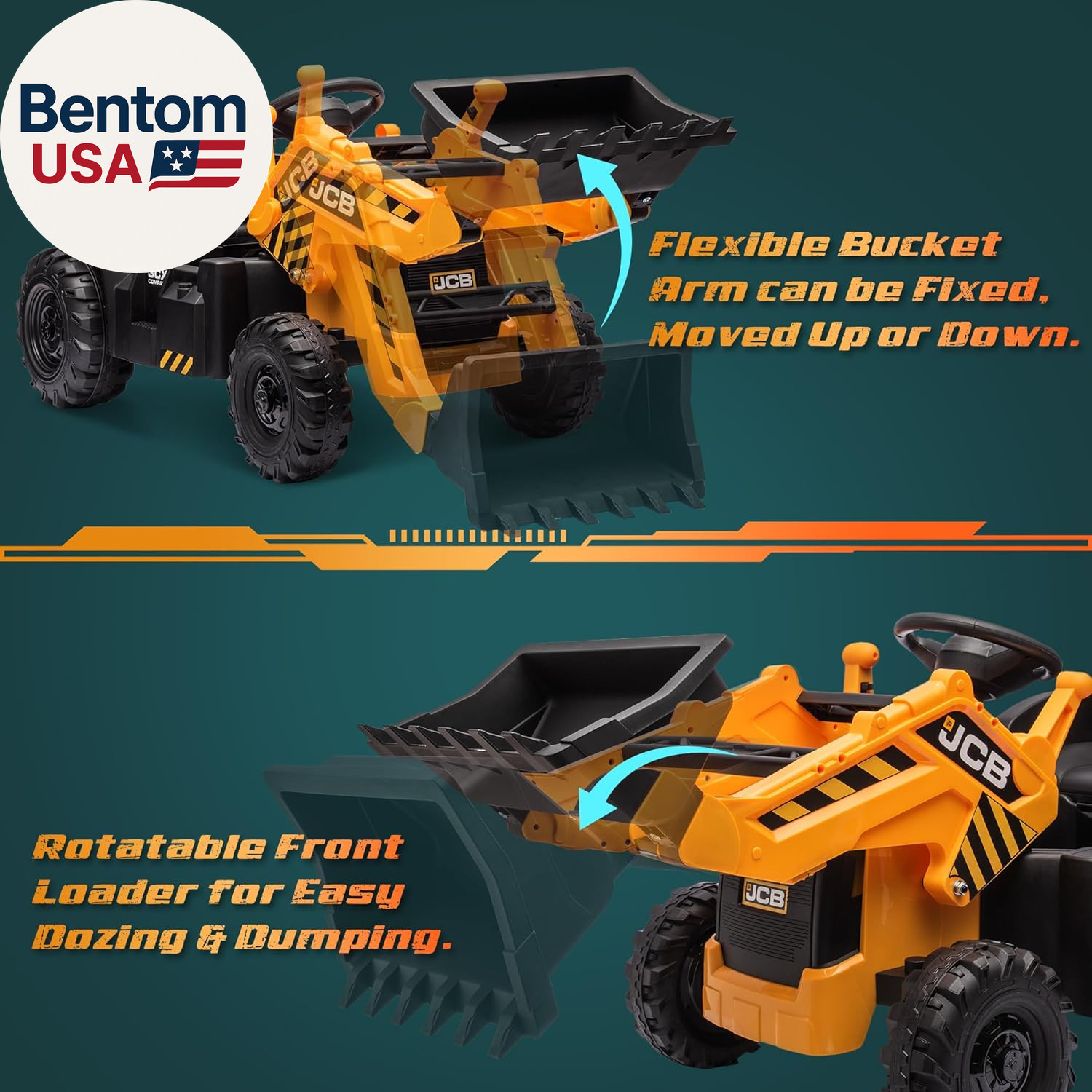 12V JCB Electric Backhoe Loader Toy Car for Kids, Battery Powered Ride on Constr