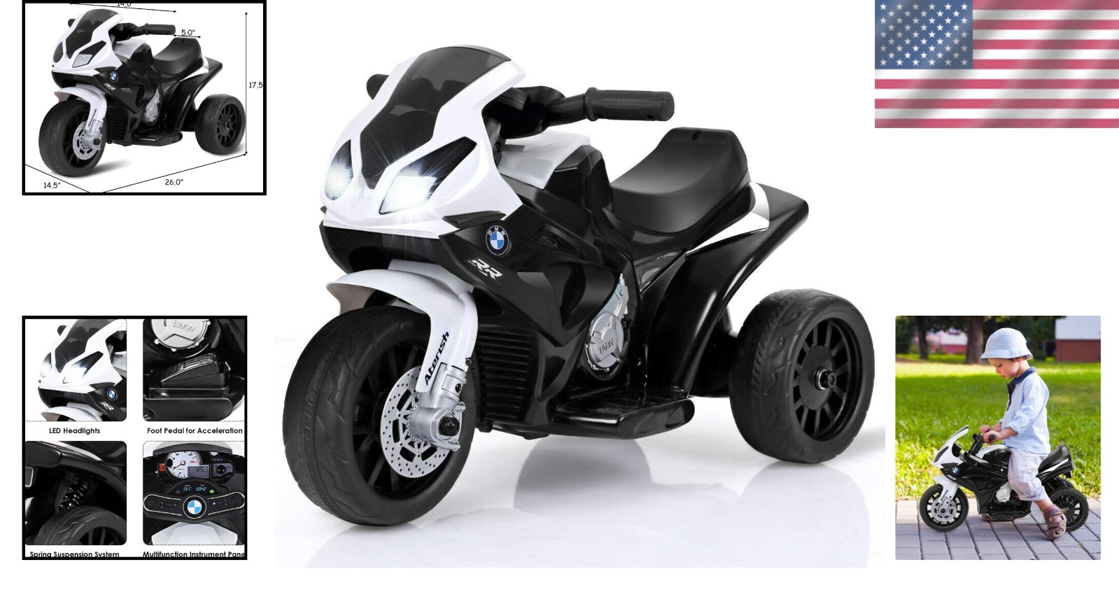 Licensed BMW Kids Electric Motorcycle – Safe 3-Wheel Rider with Music & Lights