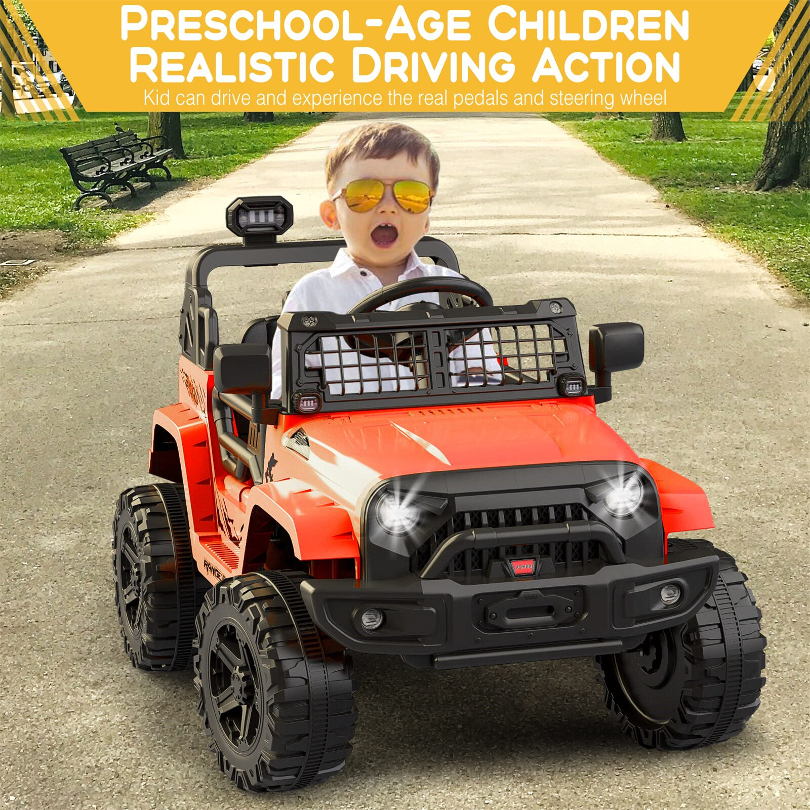 🍊12V Electric Ride-On Truck Car for Kids with Remote Control Spring Suspension