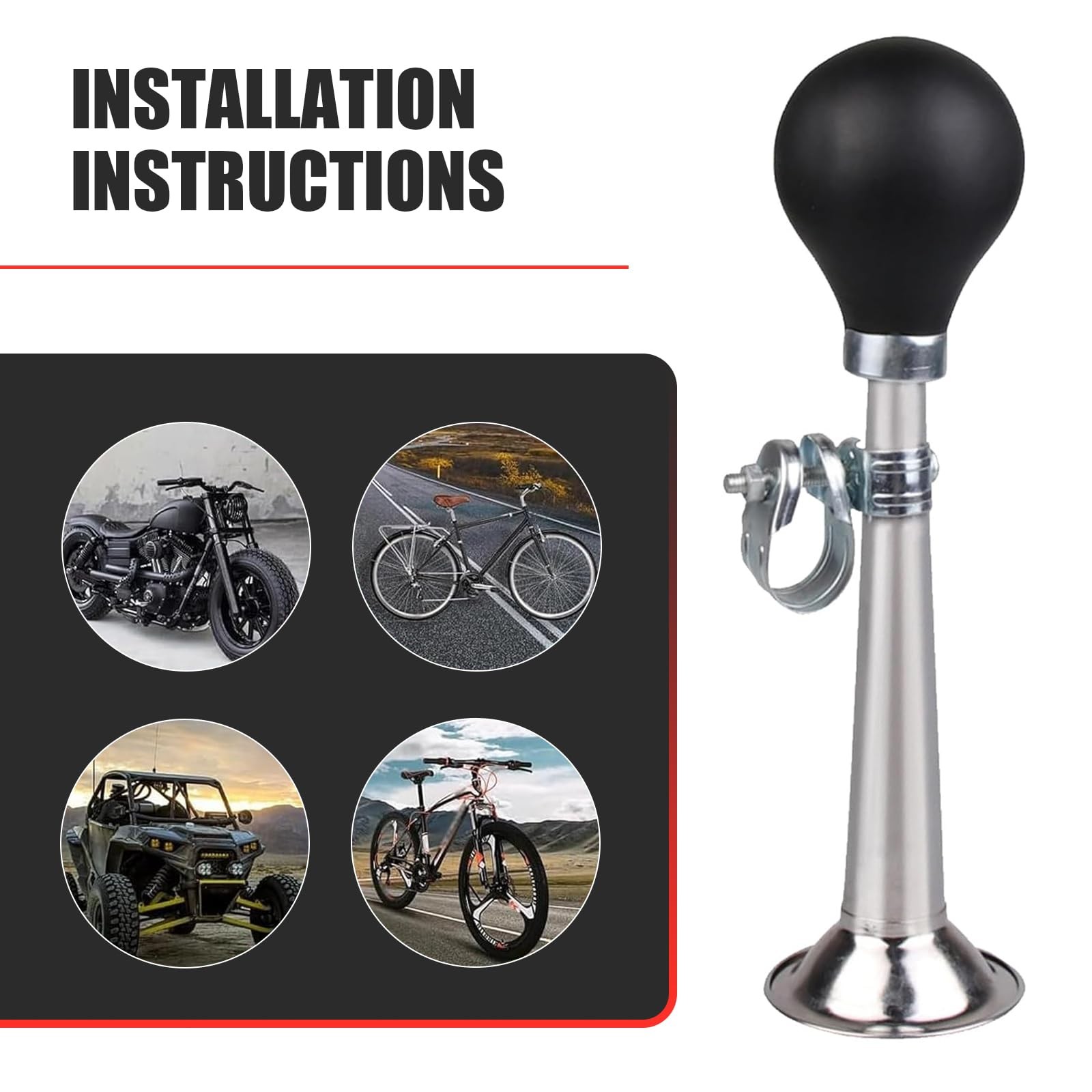 Bike Air Horn, Chrome-Plated Metal Clown Horn, Classic Retro Loudspeaker with…