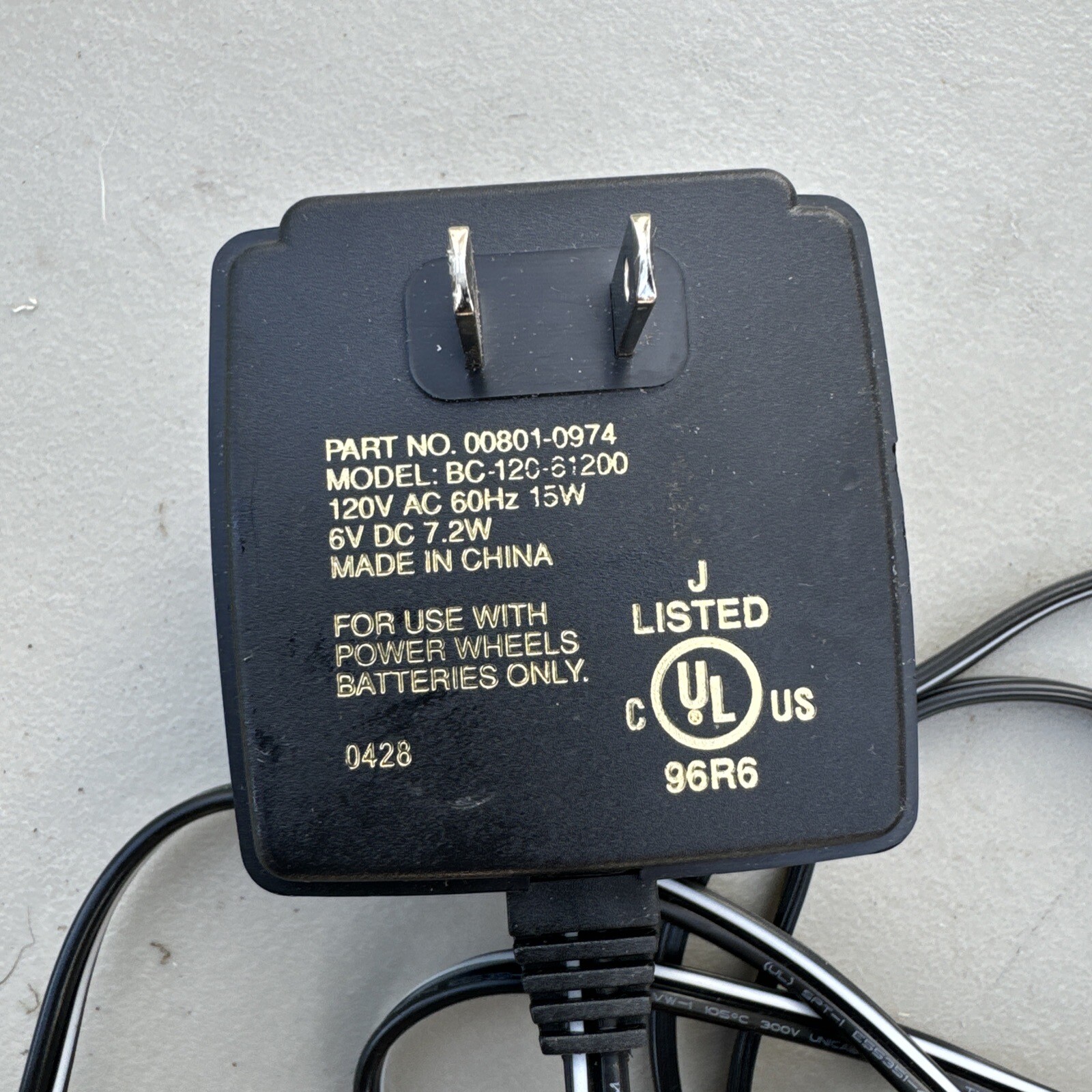Power Wheels Super 6 Volt Charger BC-120-61200 In Good Preowned Condition Tested