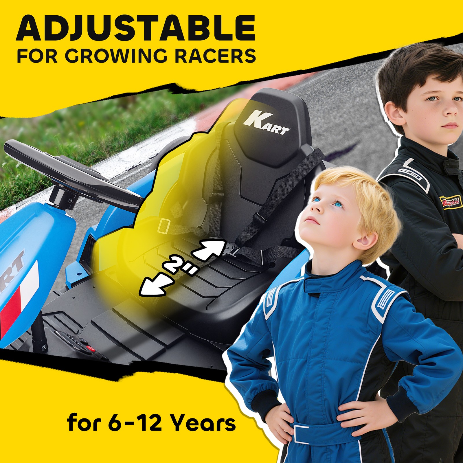 24V Electric Go Kart, Kids Drift Kart with Dual 150W Motors, Blue