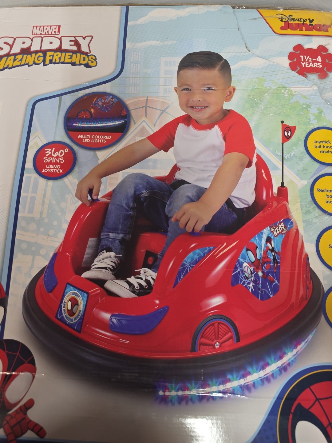 Spidey And His Amazing Friends Bumper Car Ride On 6 Volt NIB Marvel Disney Junio