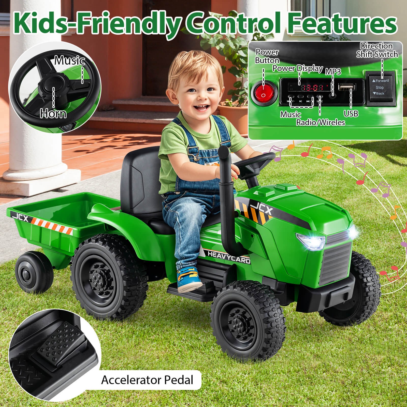2-in-1 Kids Ride On Tractor 12V Battery Powered Toy Car w/ Remote Control