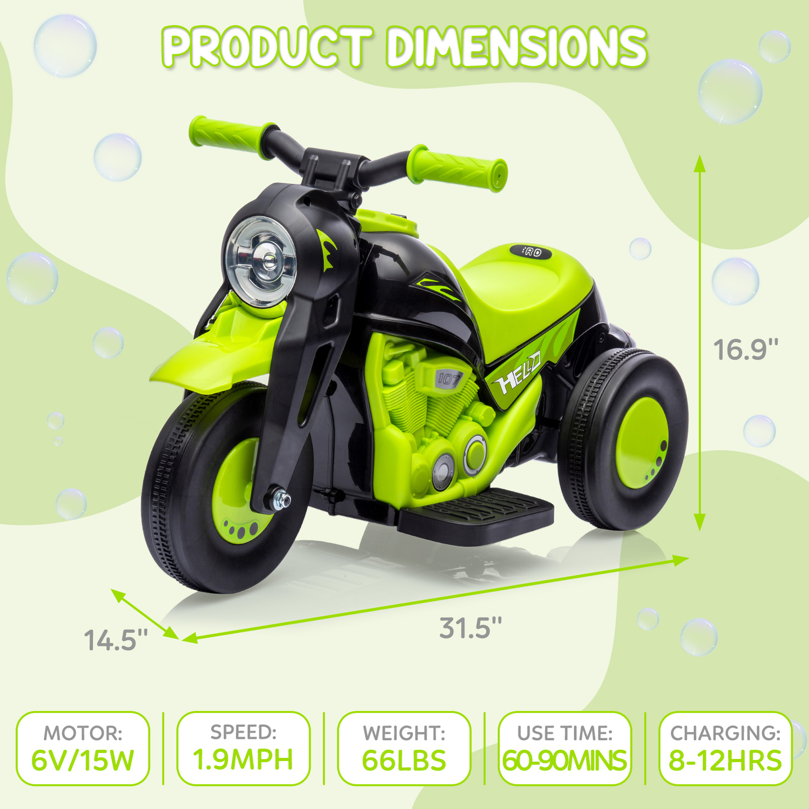 Kids Electric Motorcycle 6V Battery Powered Ride On Motorbike Toy for Boys Girls