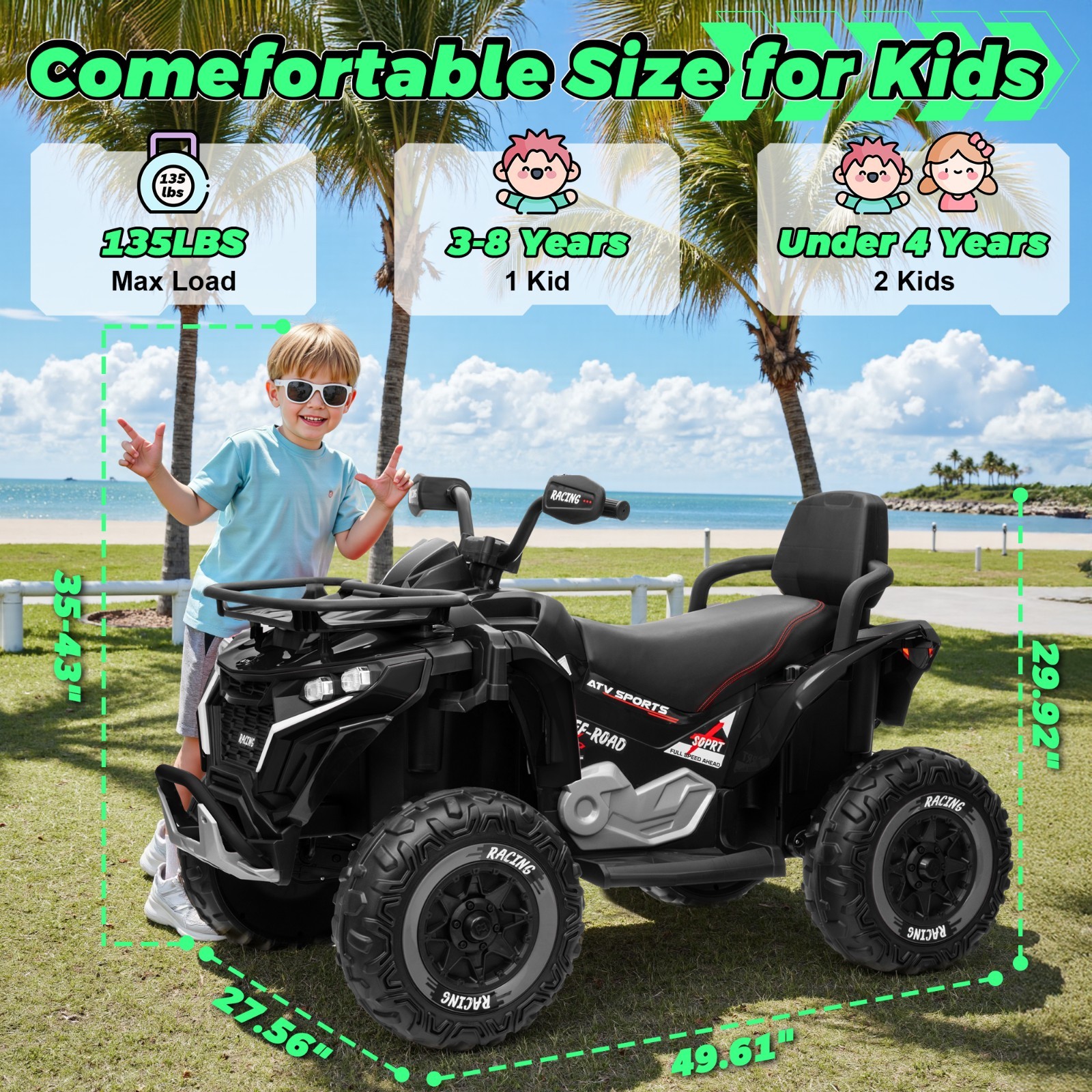 24V 4WD Kids ATV 2-Seat Ride On Car w/Remote Bluetooth USB Headlights EVA Tires
