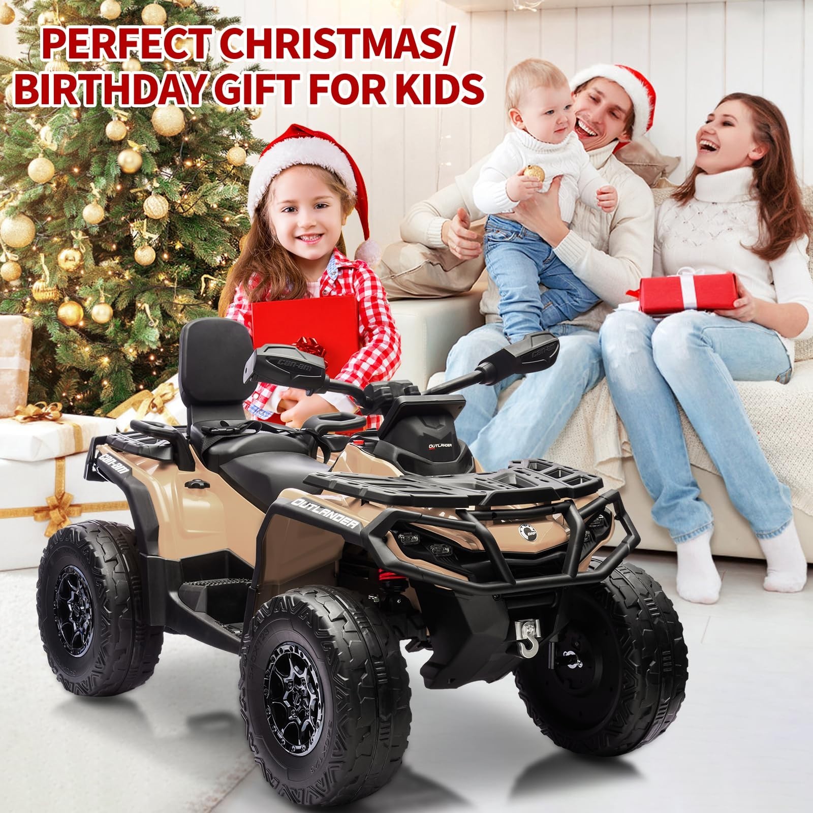 24V Kids Ride On Car Electric ATV Toy Car 2 Seaters Leather Seat 3 Speeds Music