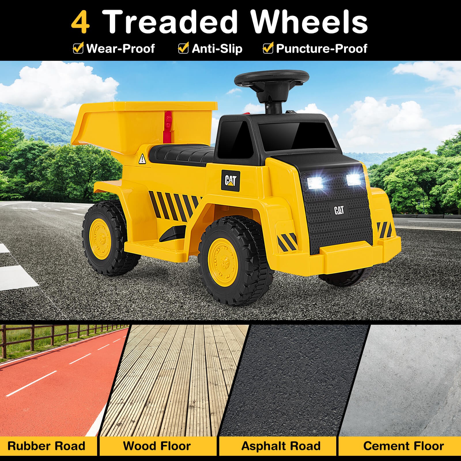 Ride on Dump Truck w/One-Button Start Horn Adjustable Dump Bed Treaded Wheels