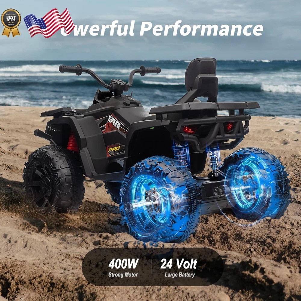 Kids ATV 4 Wheeler 24V Ride on Toys Car for Big Kids with 400W Motor 2 Black