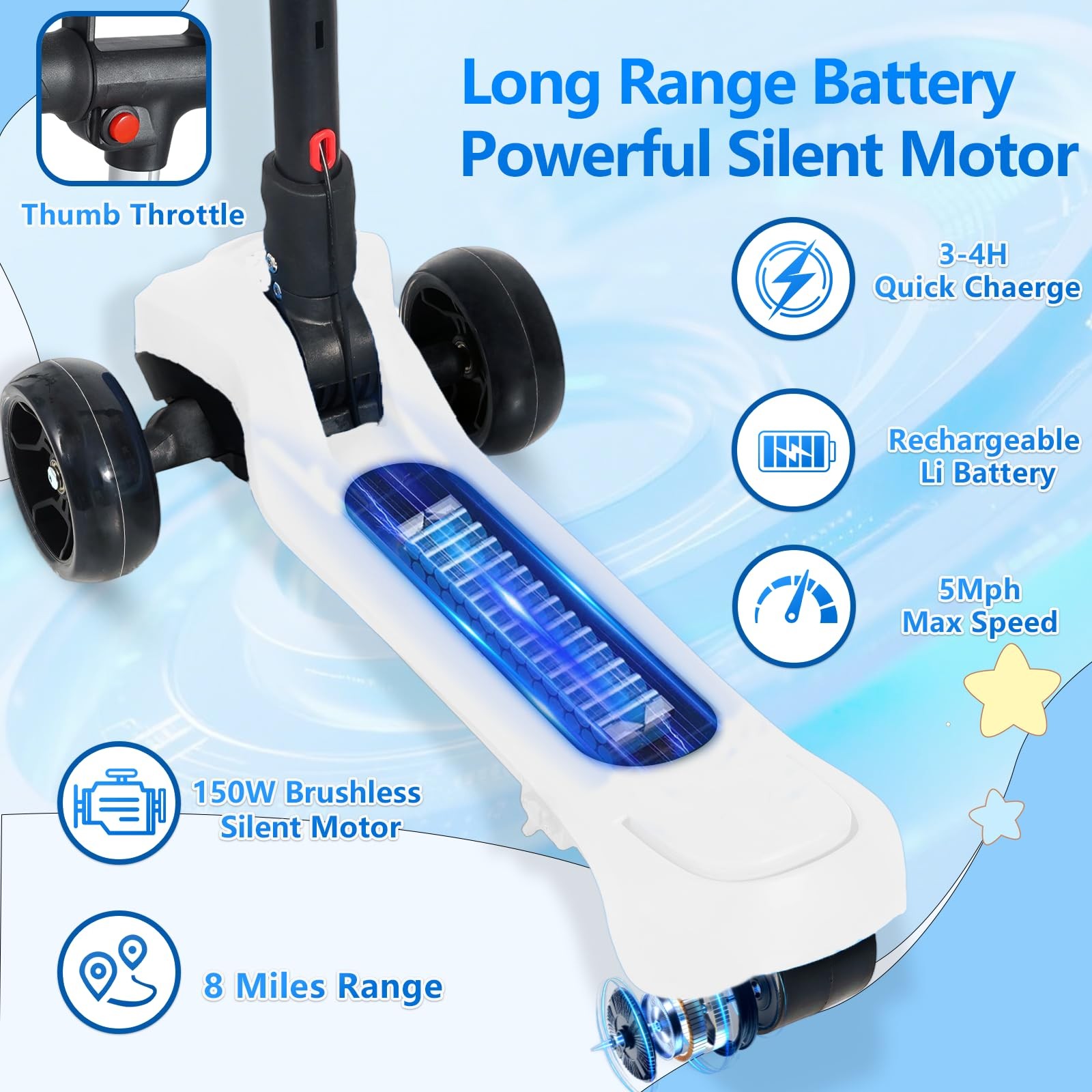 Electric Scooter for Kids Ages 3-12, Full Body Lights Up, Wide Deck, 3 Adjust…