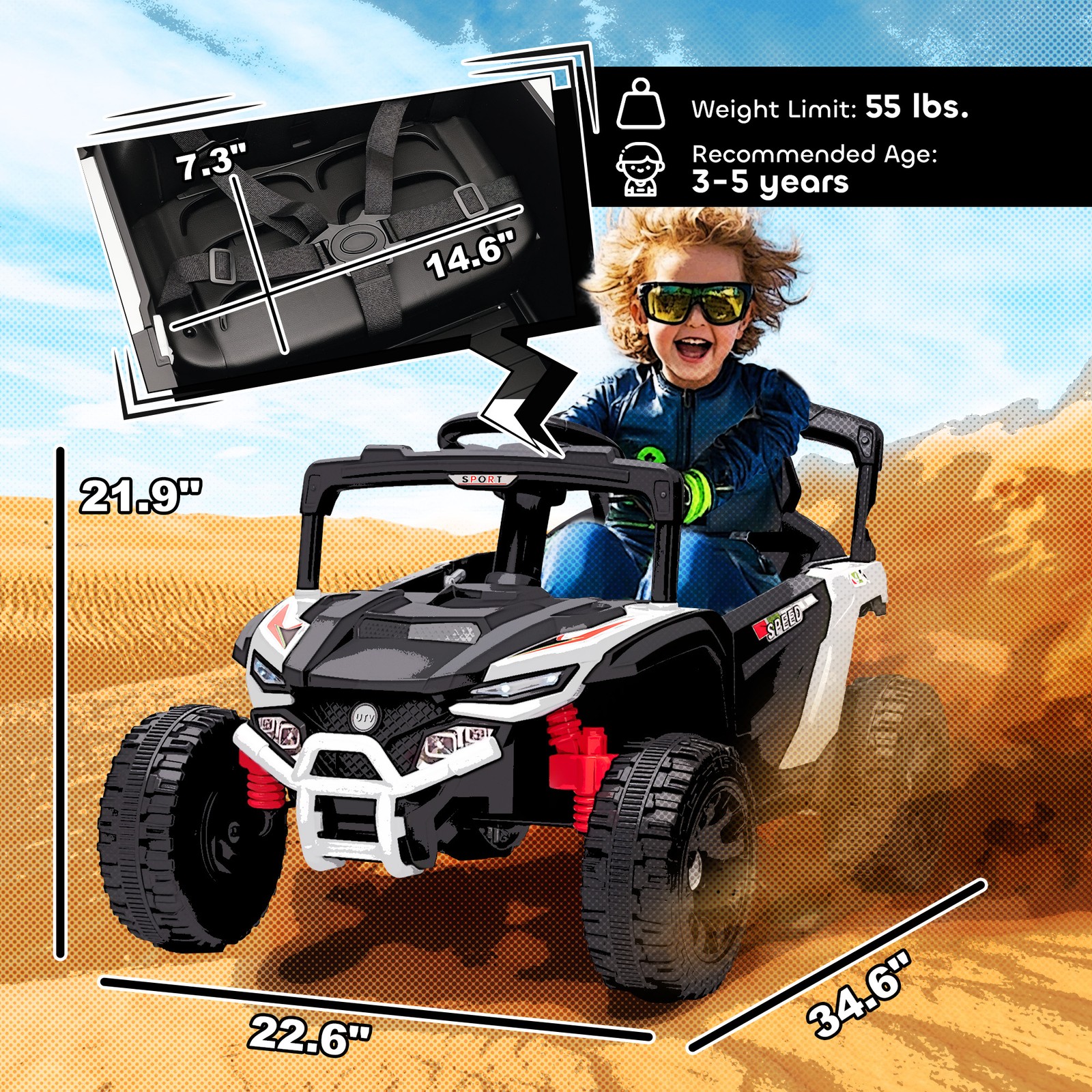 12V Kids Ride On Truck with Dual Motors for 3-5 Boys Girls, White