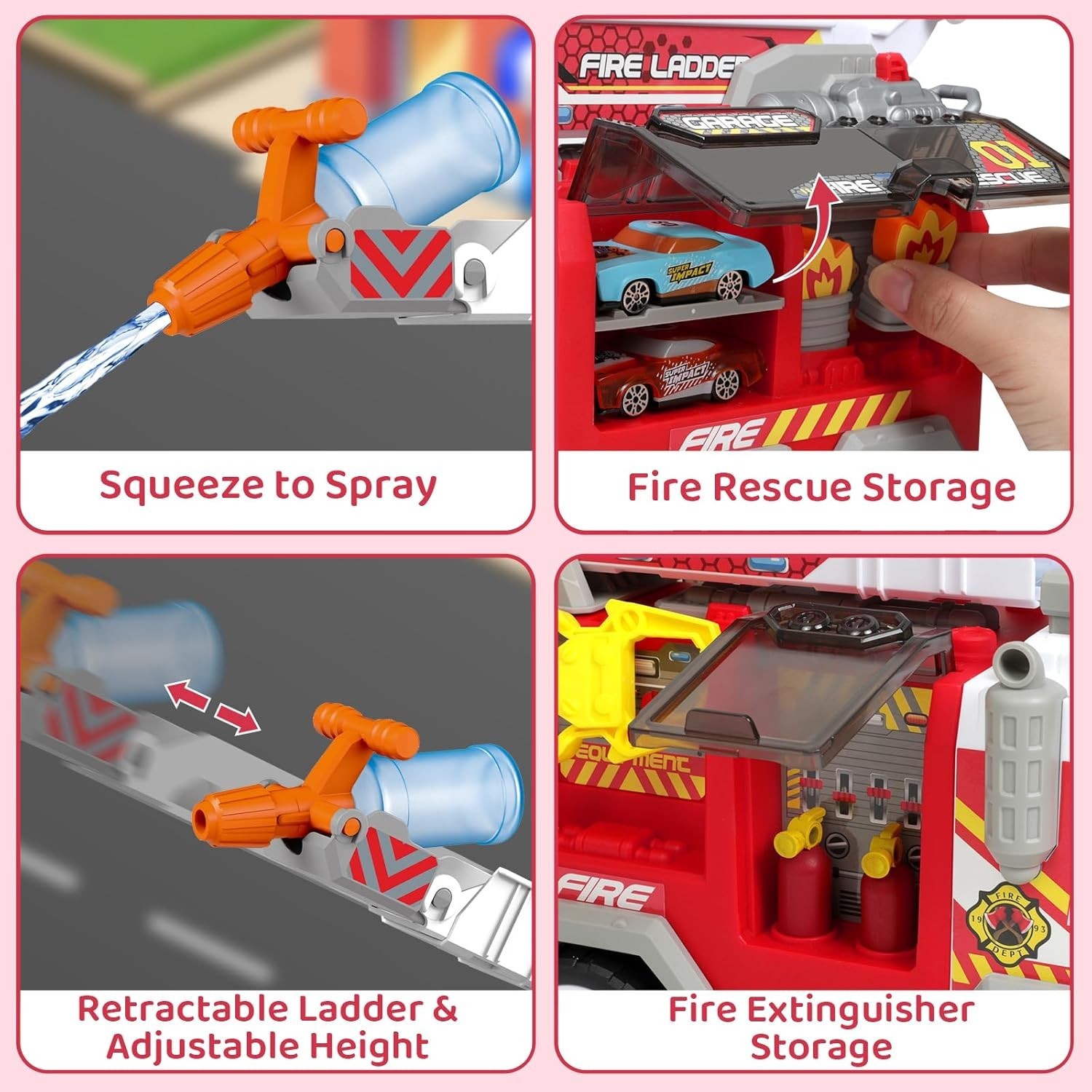 Big Fire Trucks for Toddlers 3 4 5 6 7,2PCS Ejecting Race Cars 18-Inch,Ladder..