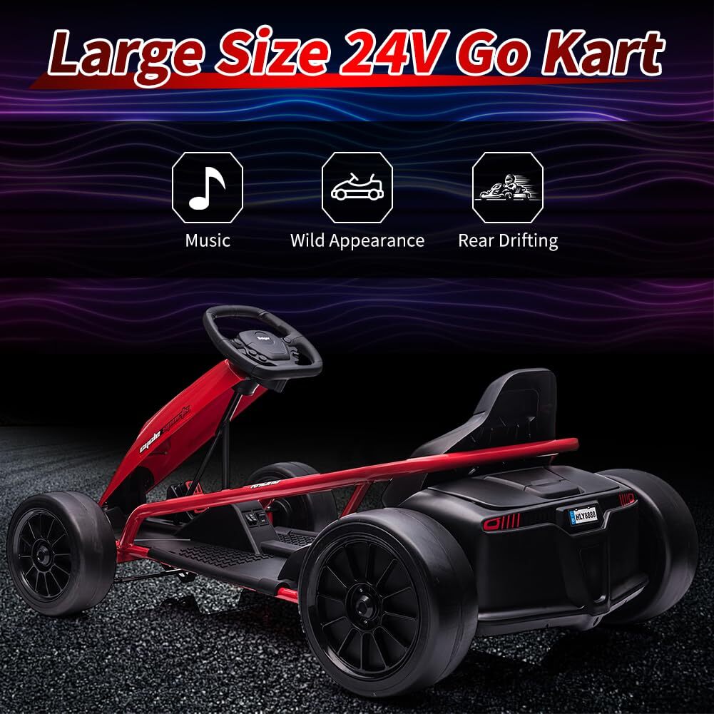 🔥24V Go Kart 3Ride On Toy for Kids 8-12 Years 8MPH High Speed 300W*2 Powerful